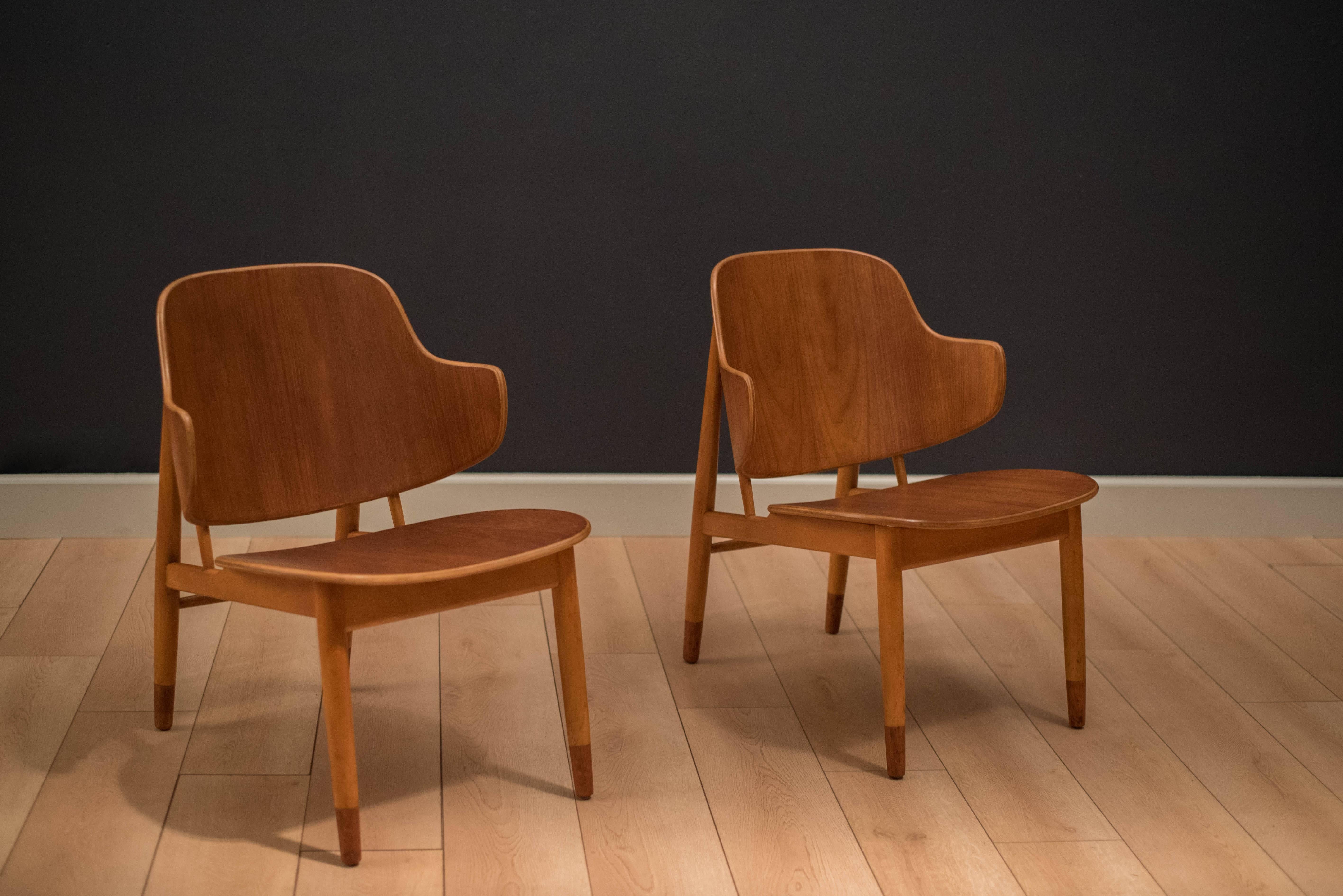 Scandinavian Modern Pair of Danish Ib Kofod-Larsen Teak Shell Chairs