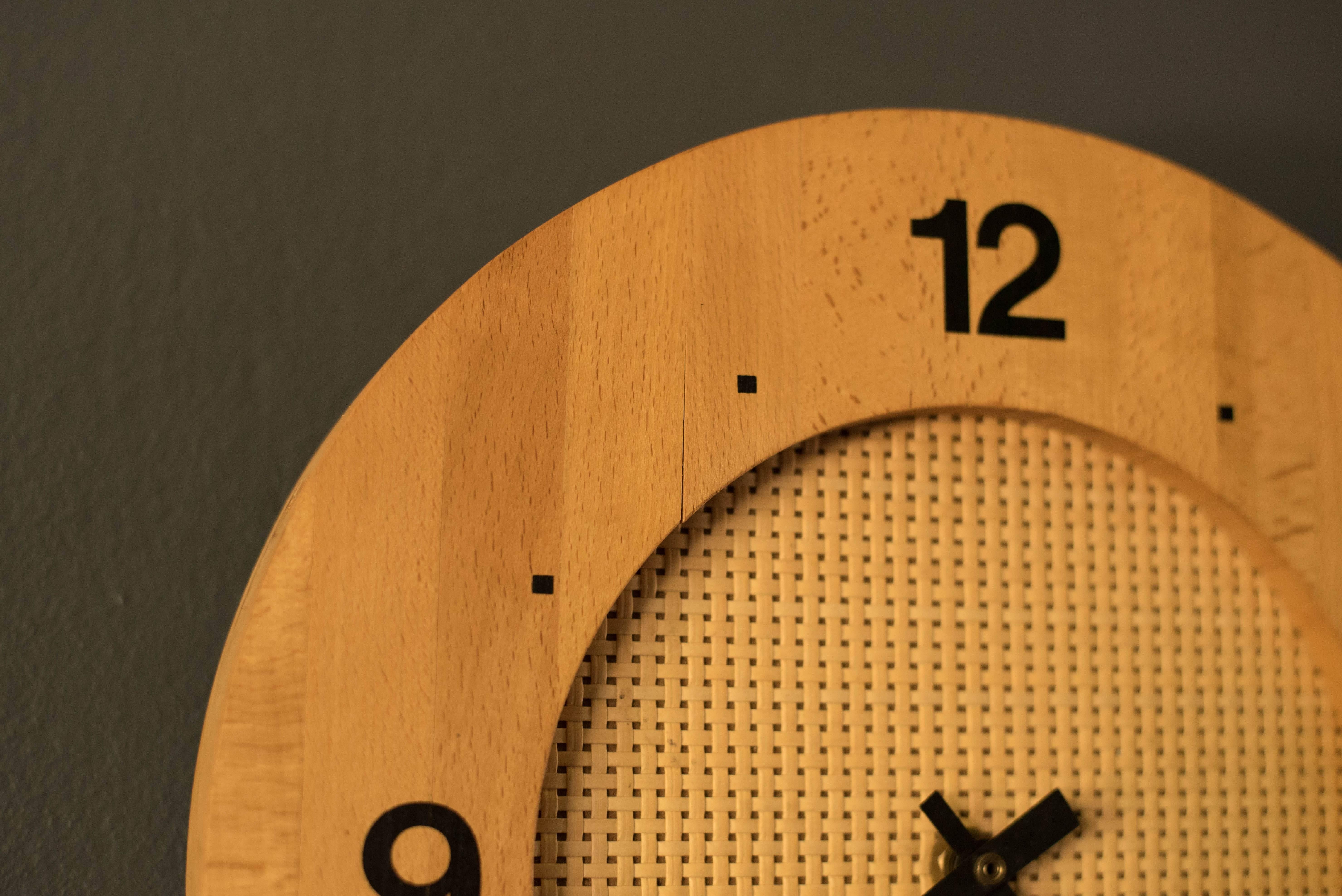 Mid-20th Century Mid-Century Modern Cane and Wood Clock
