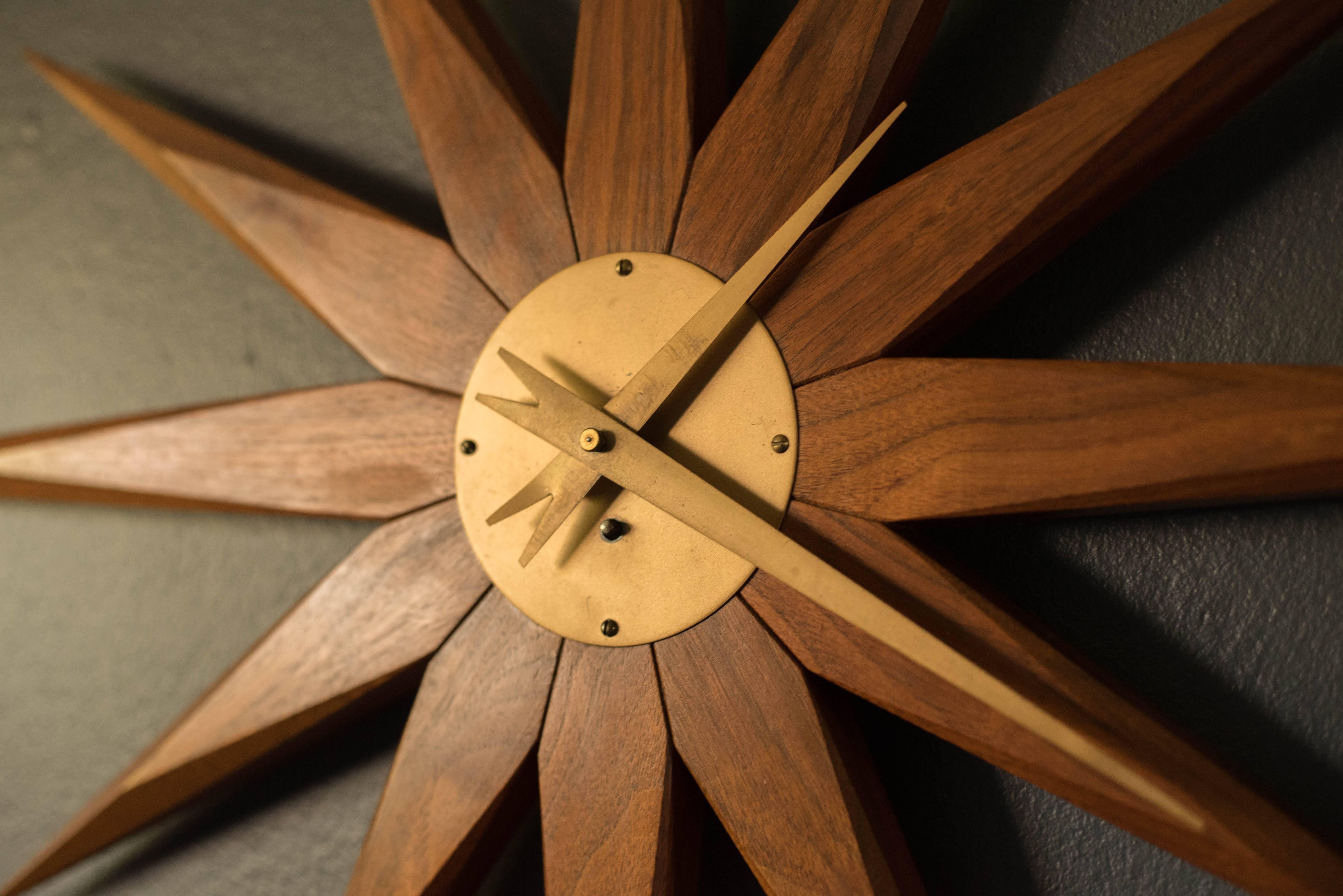 Mid-Century Modern Mid-Century Walnut Starburst Clock