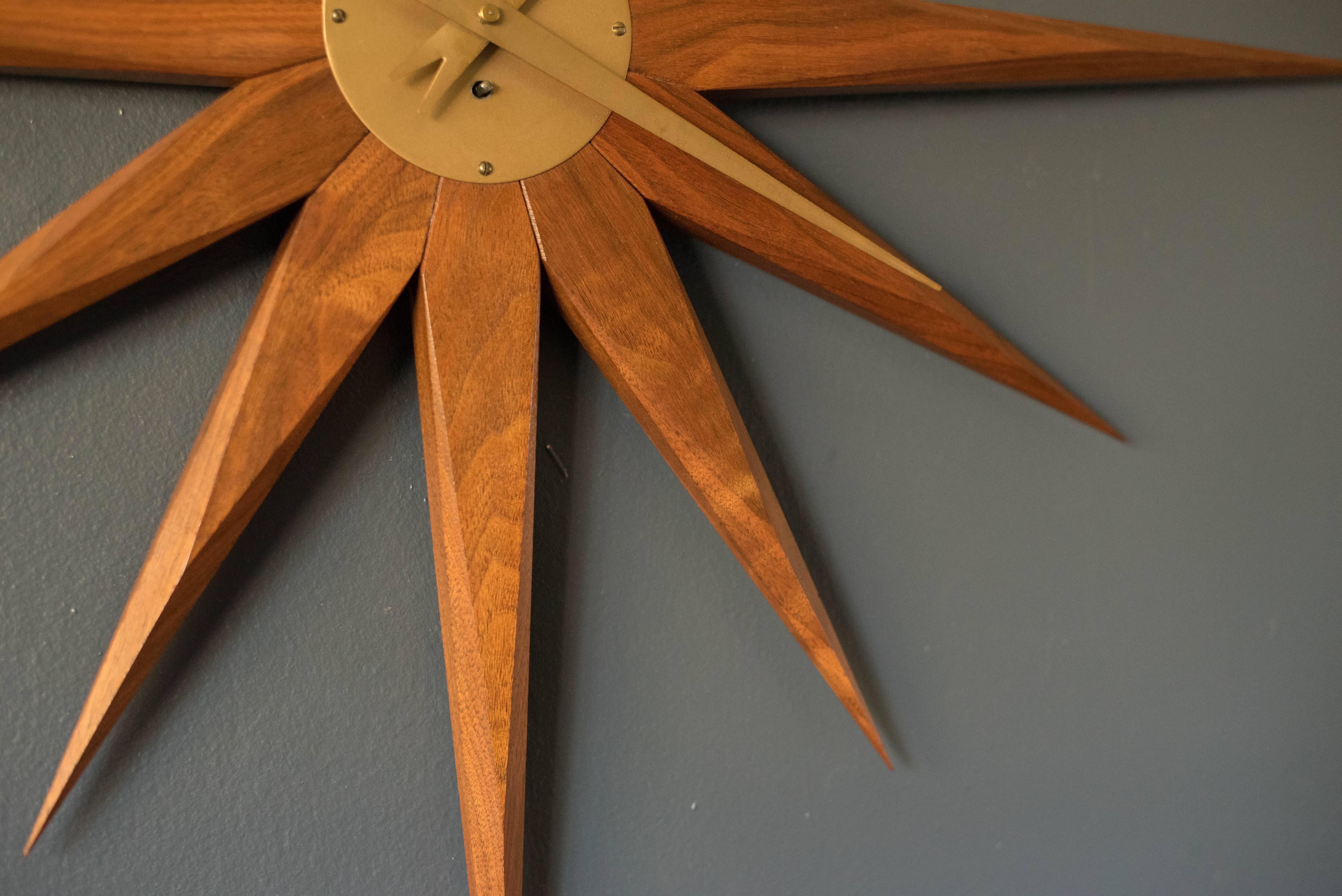 Mid-20th Century Mid-Century Walnut Starburst Clock
