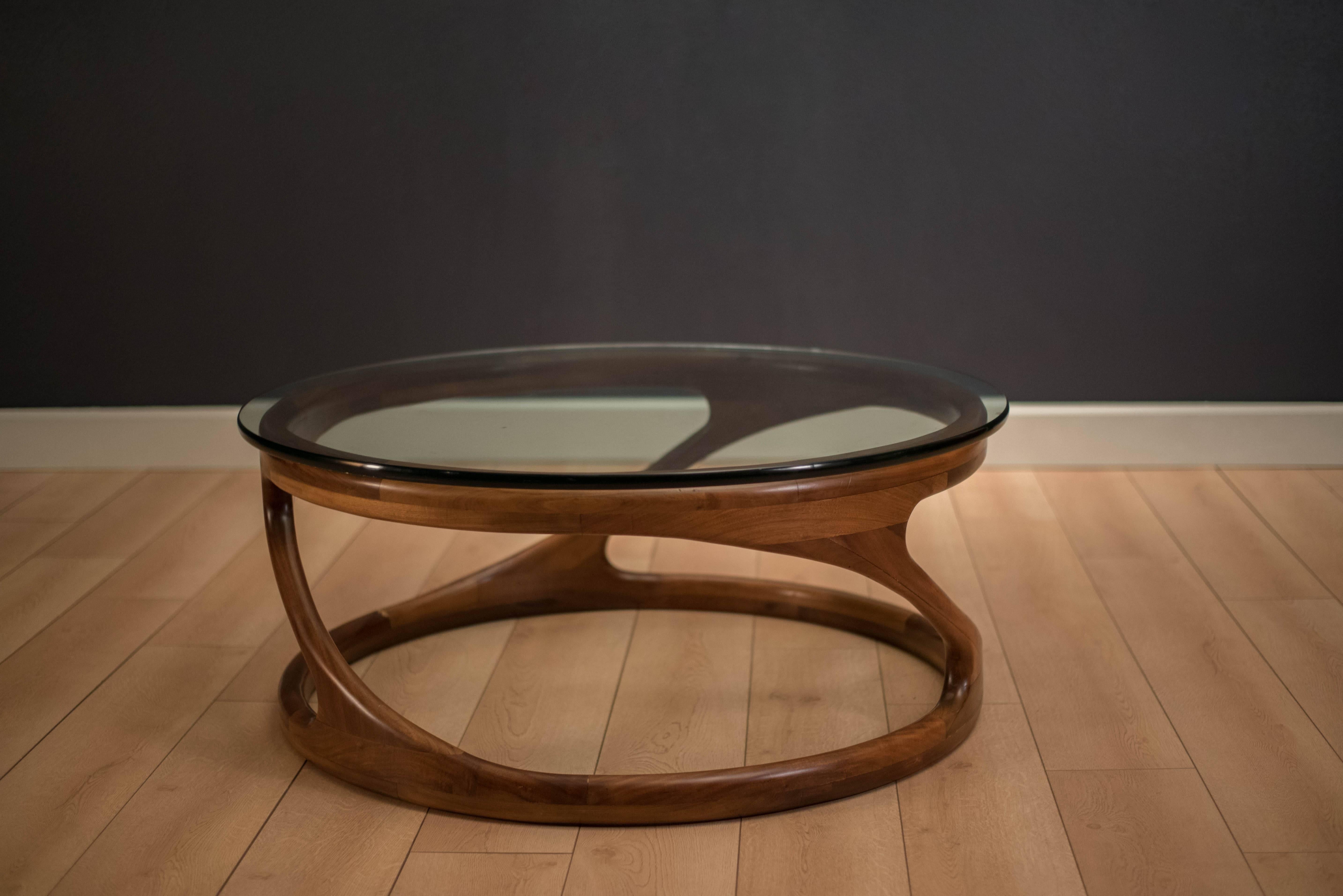 American Studio Craft Sculptural Walnut and Glass Coffee Table In Good Condition In San Jose, CA