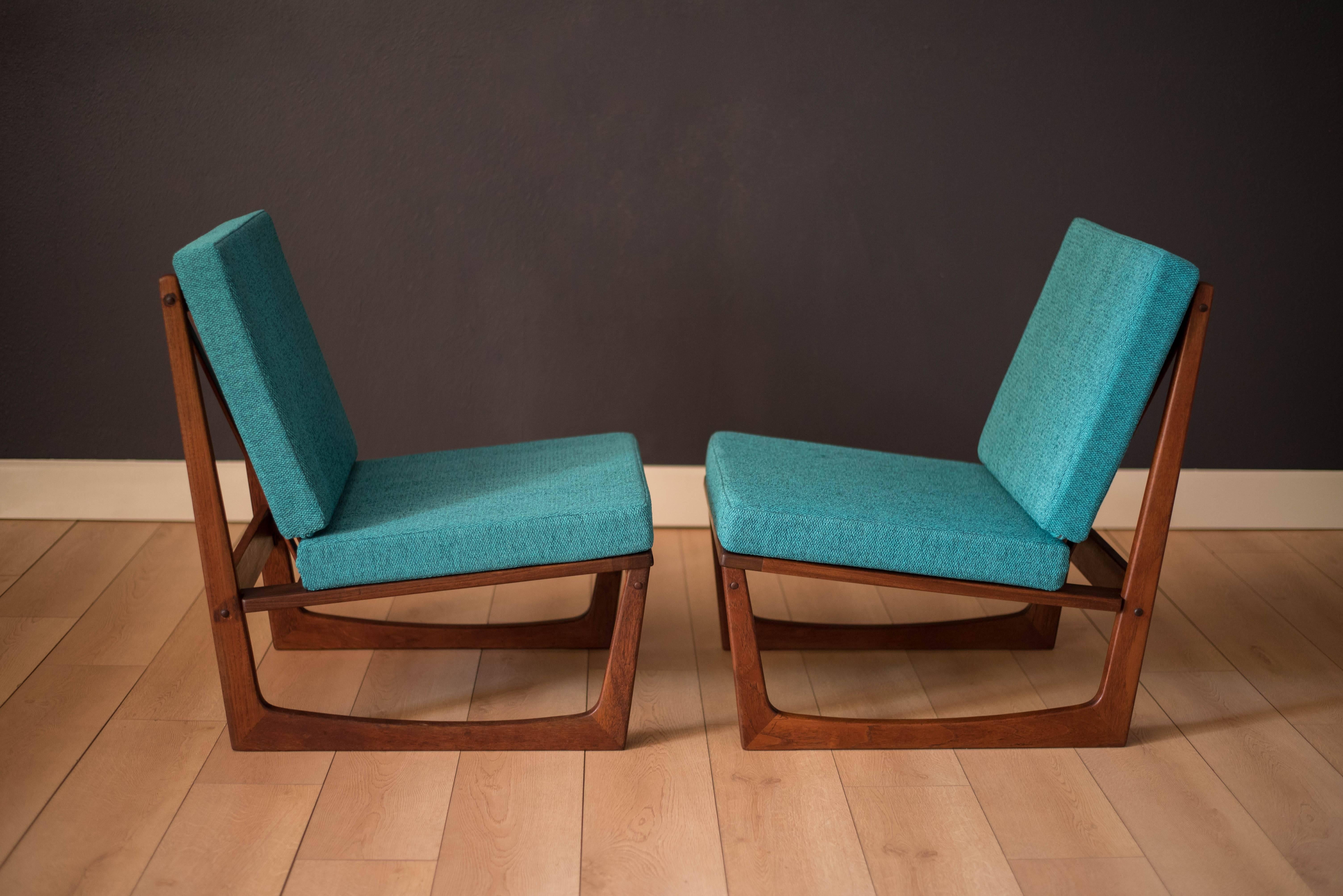 Scandinavian Modern Danish Teak Slipper Lounge Chairs by Jacob Kjaer
