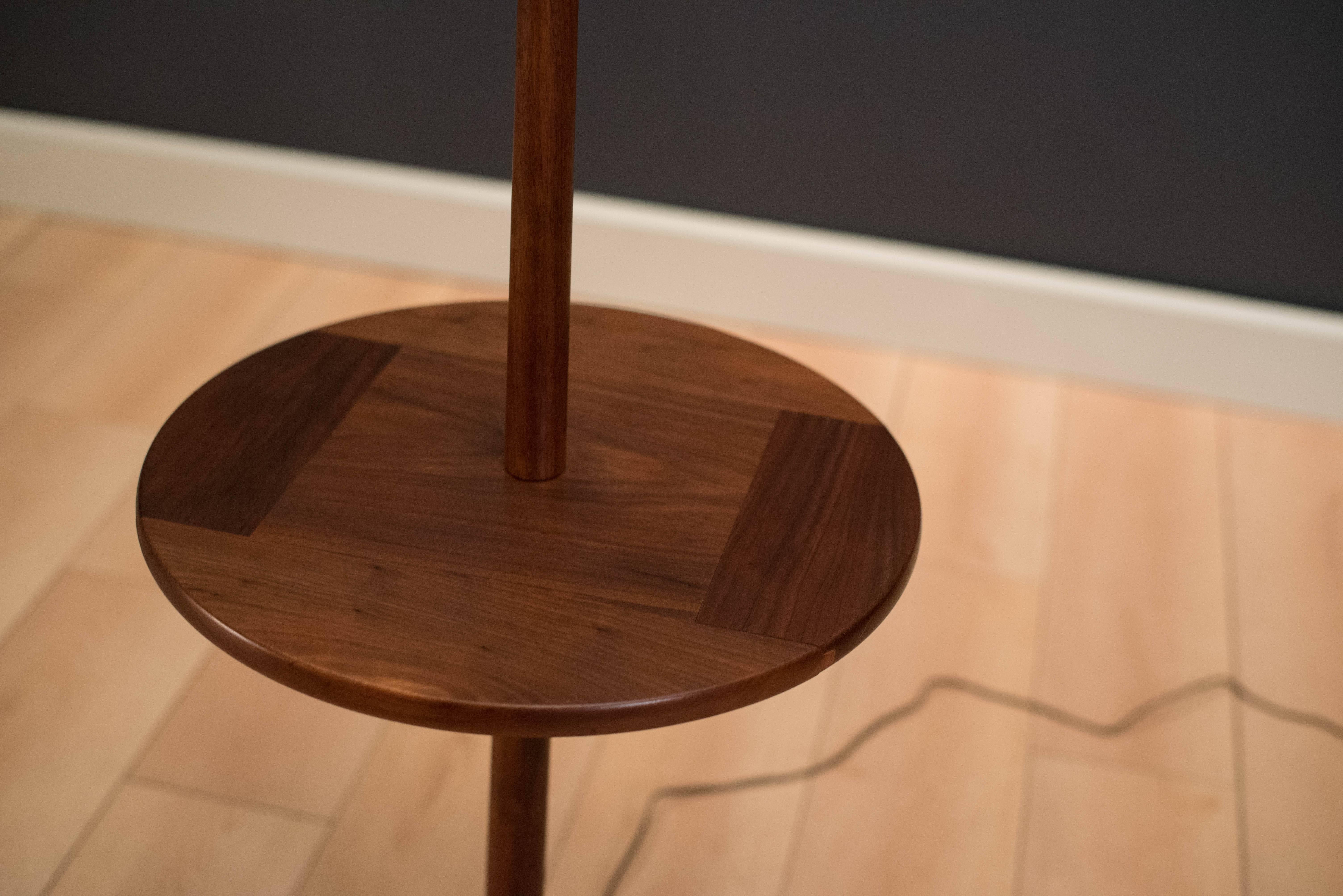 American Mid-Century Walnut Laurel Floor Lamp with Side Table
