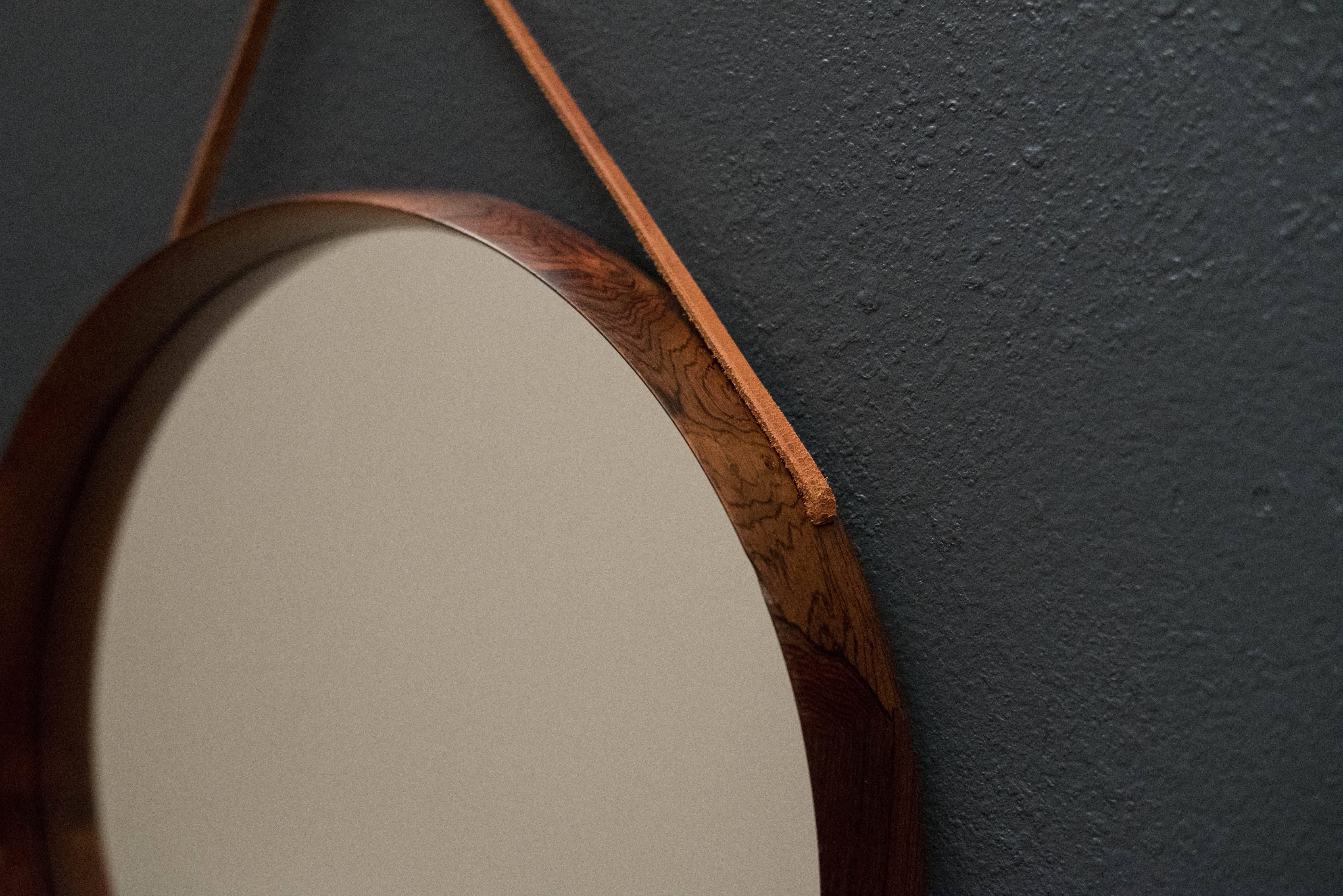 Scandinavian Modern Rosewood Round Luxus Mirror by Uno & Östen Kristiansson