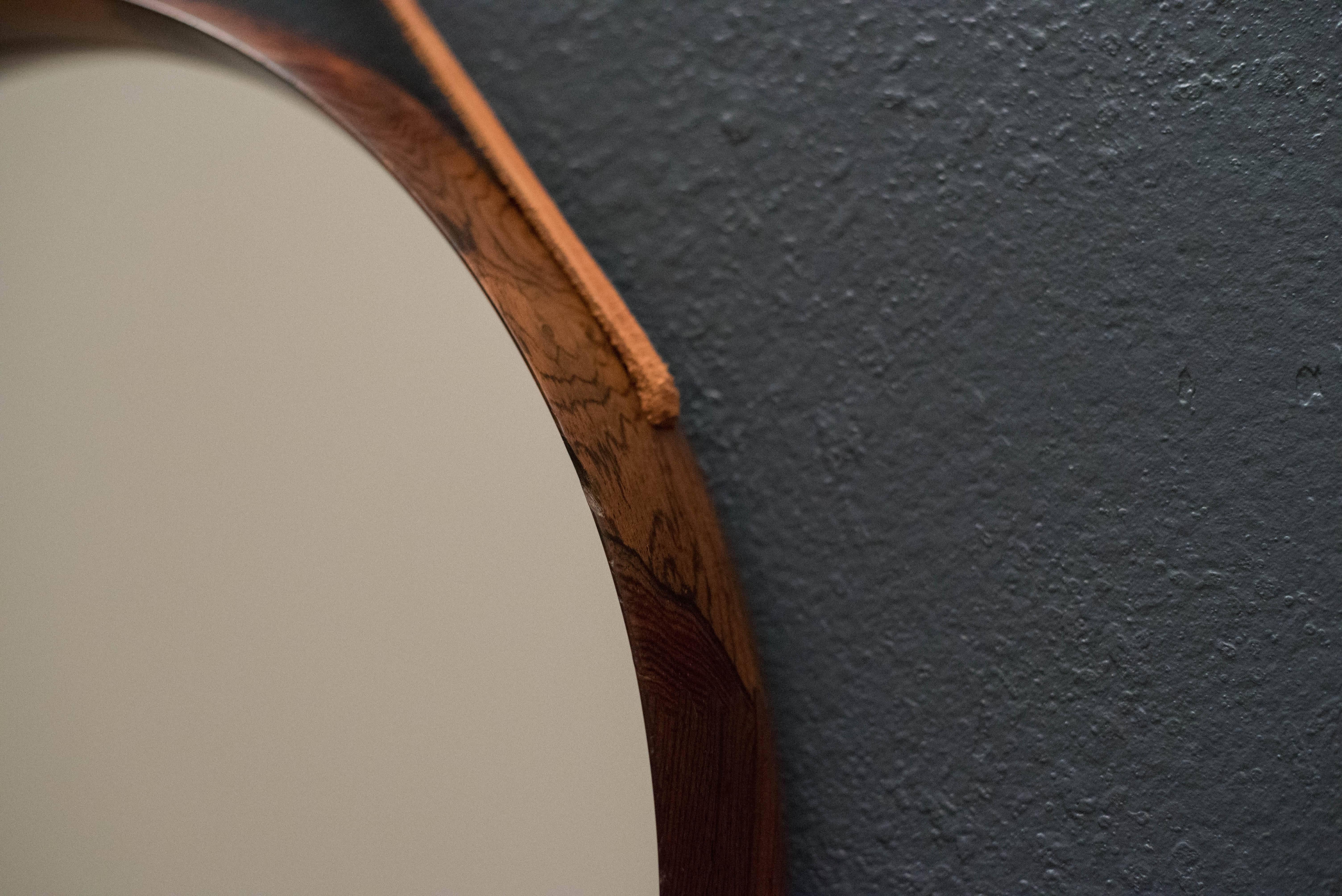 Swedish Rosewood Round Luxus Mirror by Uno & Östen Kristiansson