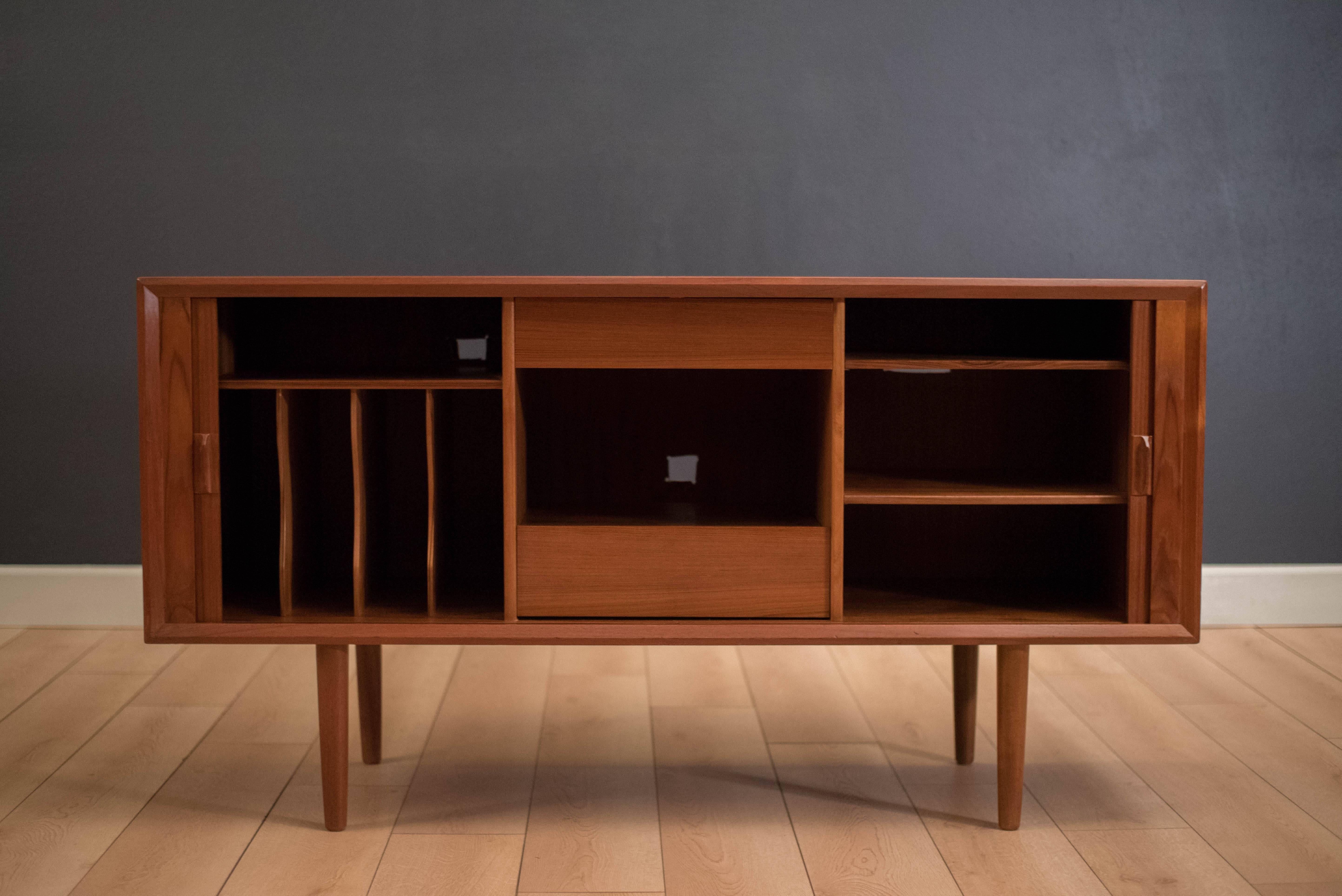 Scandinavian Modern Danish Teak Tambour Door Credenza by Svend Aage Larsen