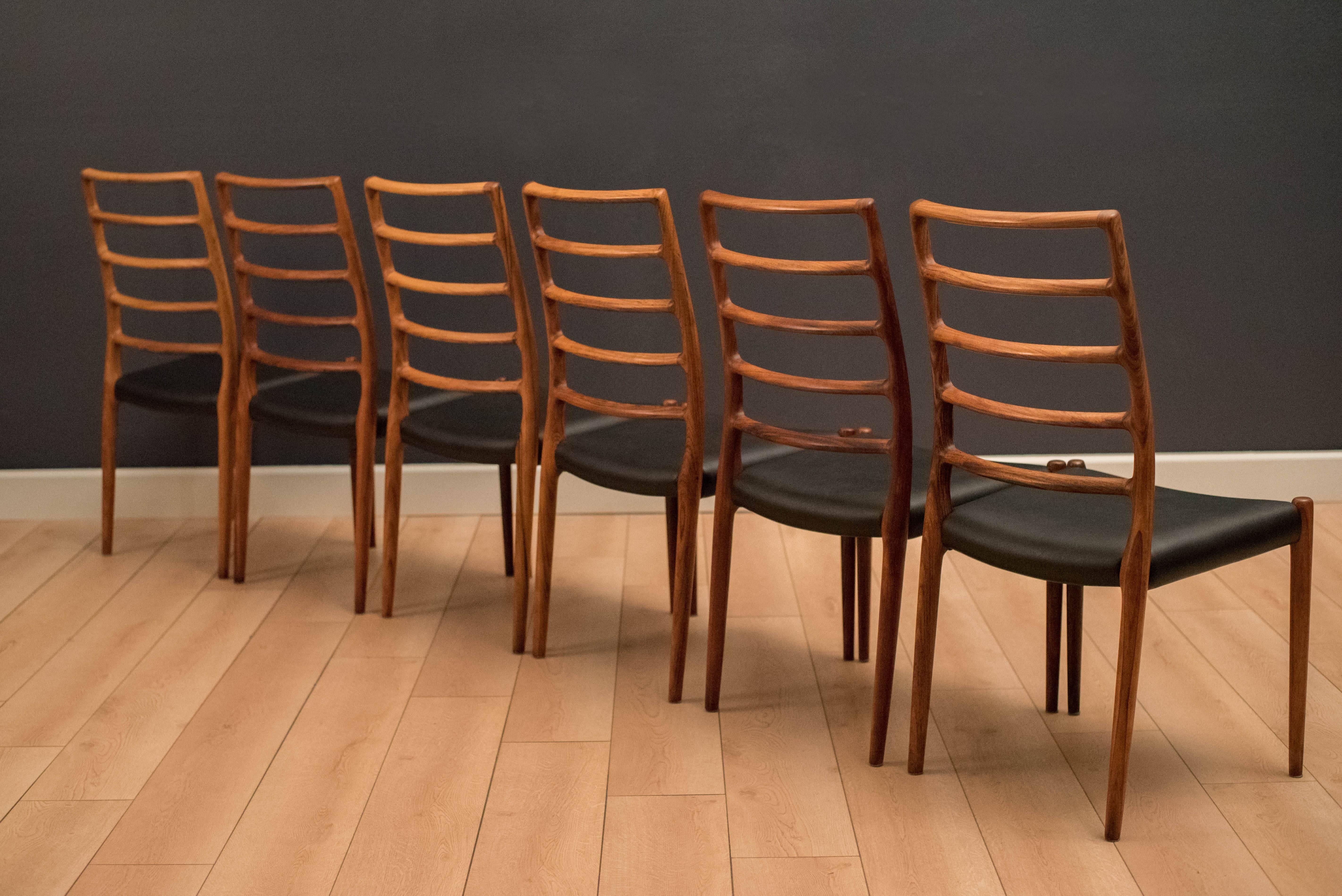 Danish Set of Six Rosewood Møller No. 82 Dining Chairs