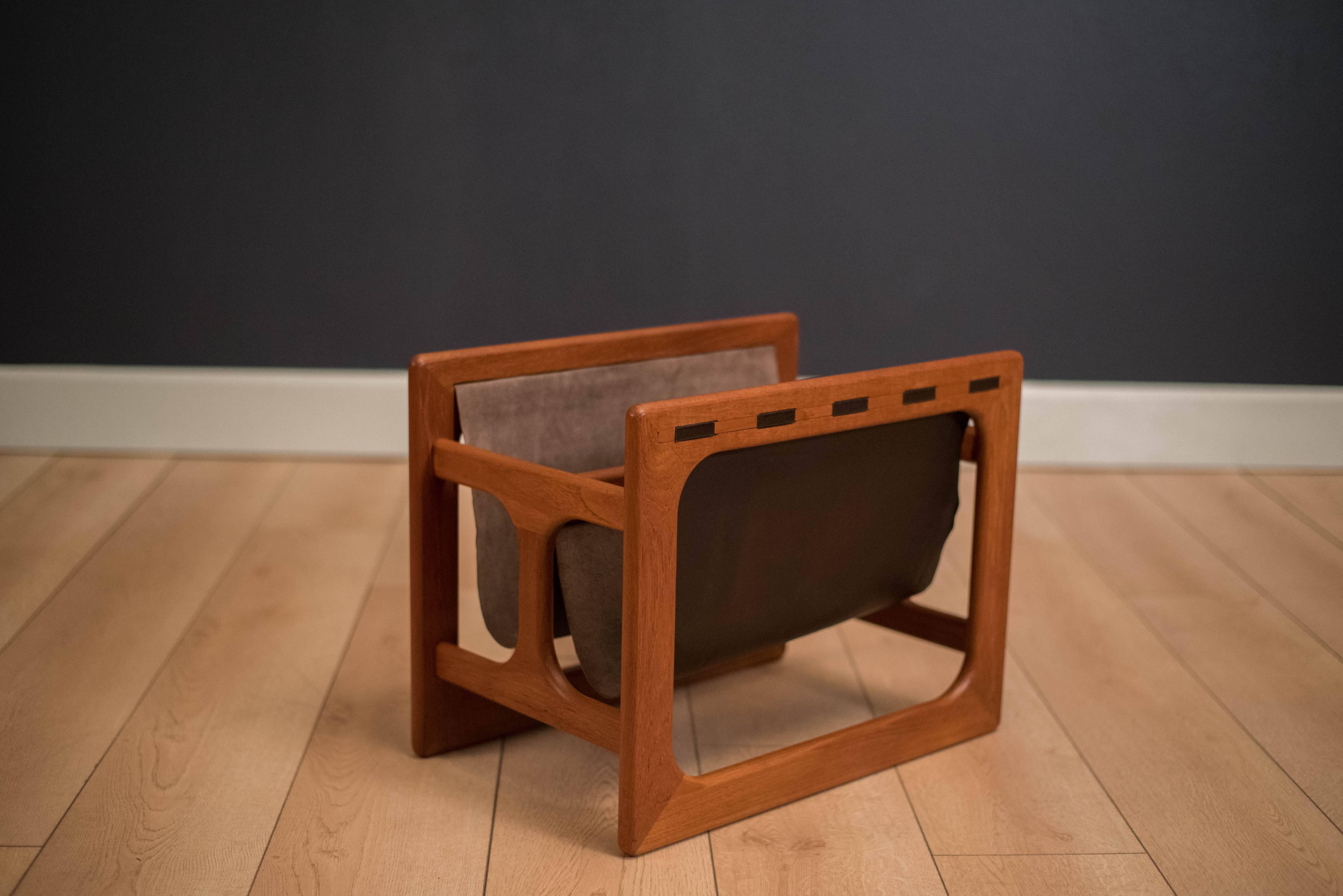 Mid-20th Century Danish Leather and Teak Magazine Rack by Salin Mobler