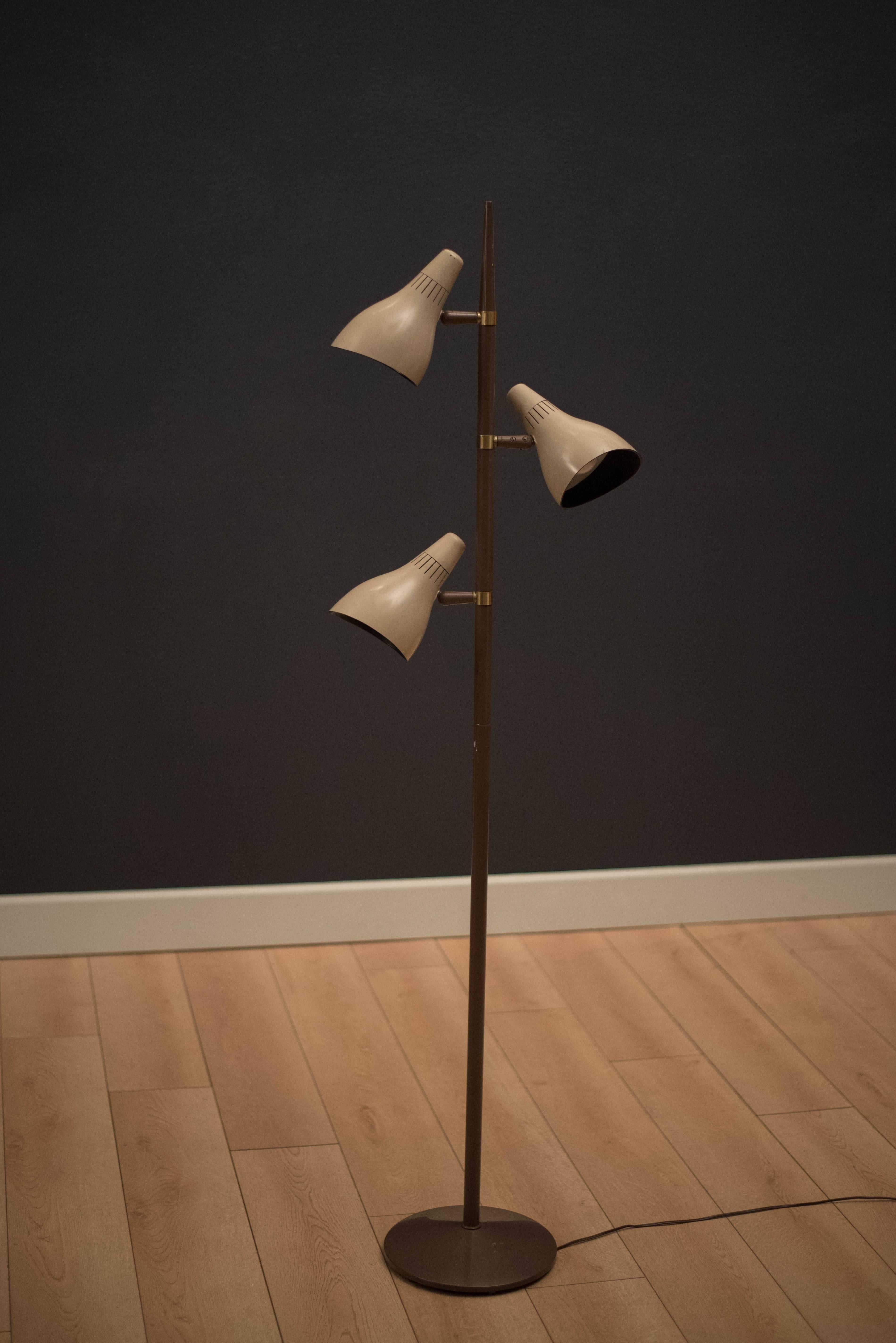 Mid-Century Modern Adjustable Three-Shade Floor Lamp by Gerald Thurston