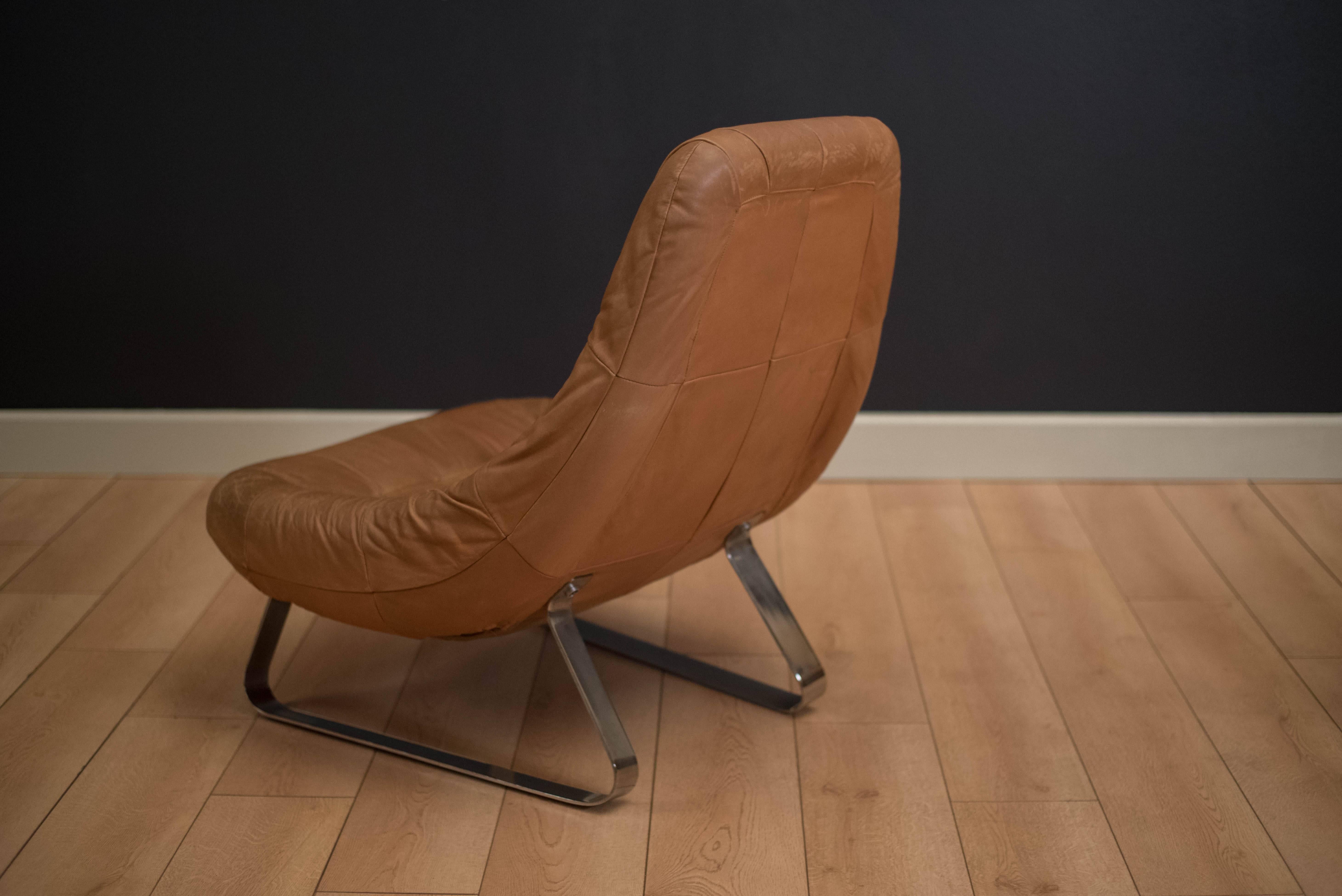 Mid-Century Modern Brazilian Leather Lounge Chair and Ottoman by Percival Lafer