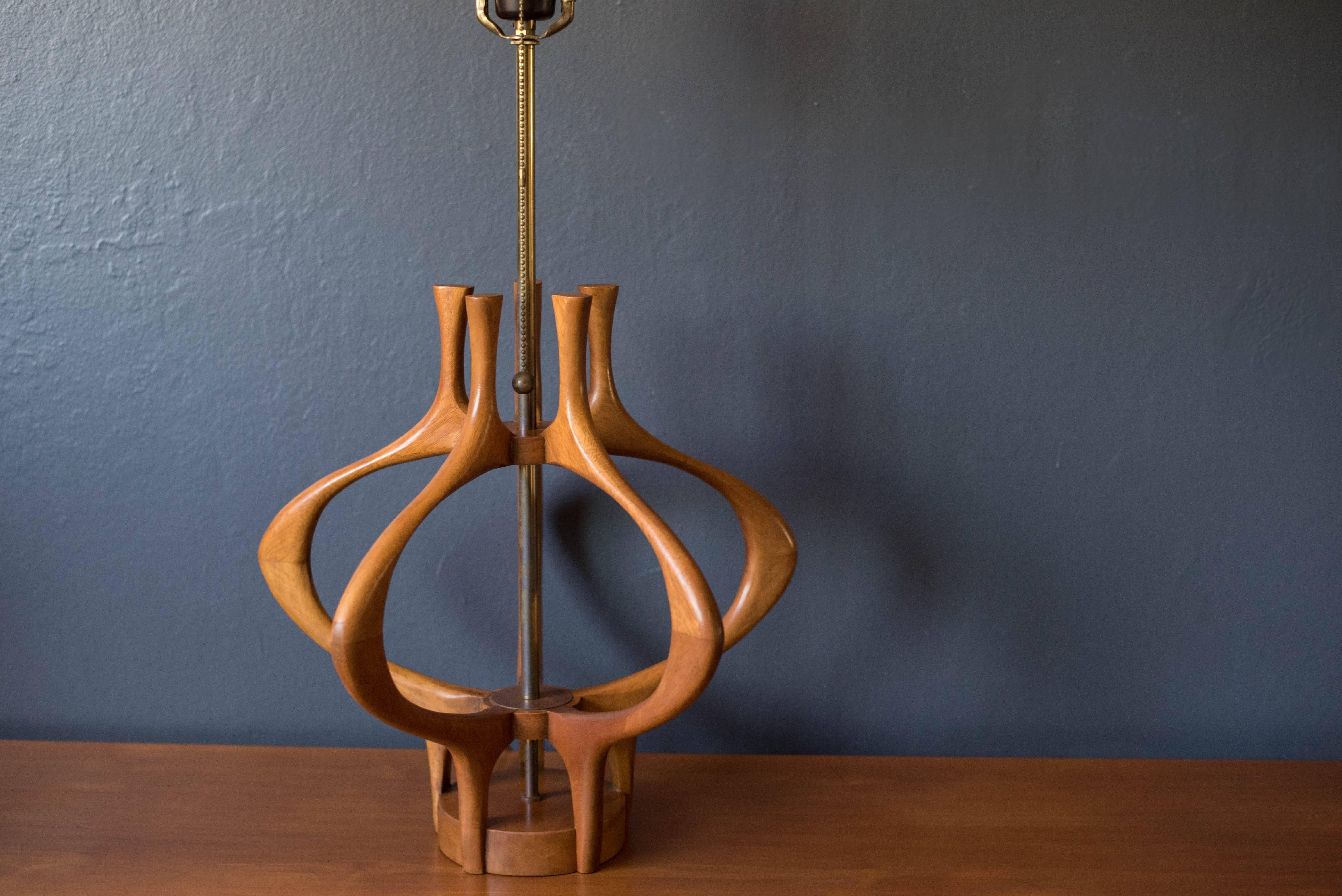 Wood Sculptural Tall Mid Century Modeline Lamp