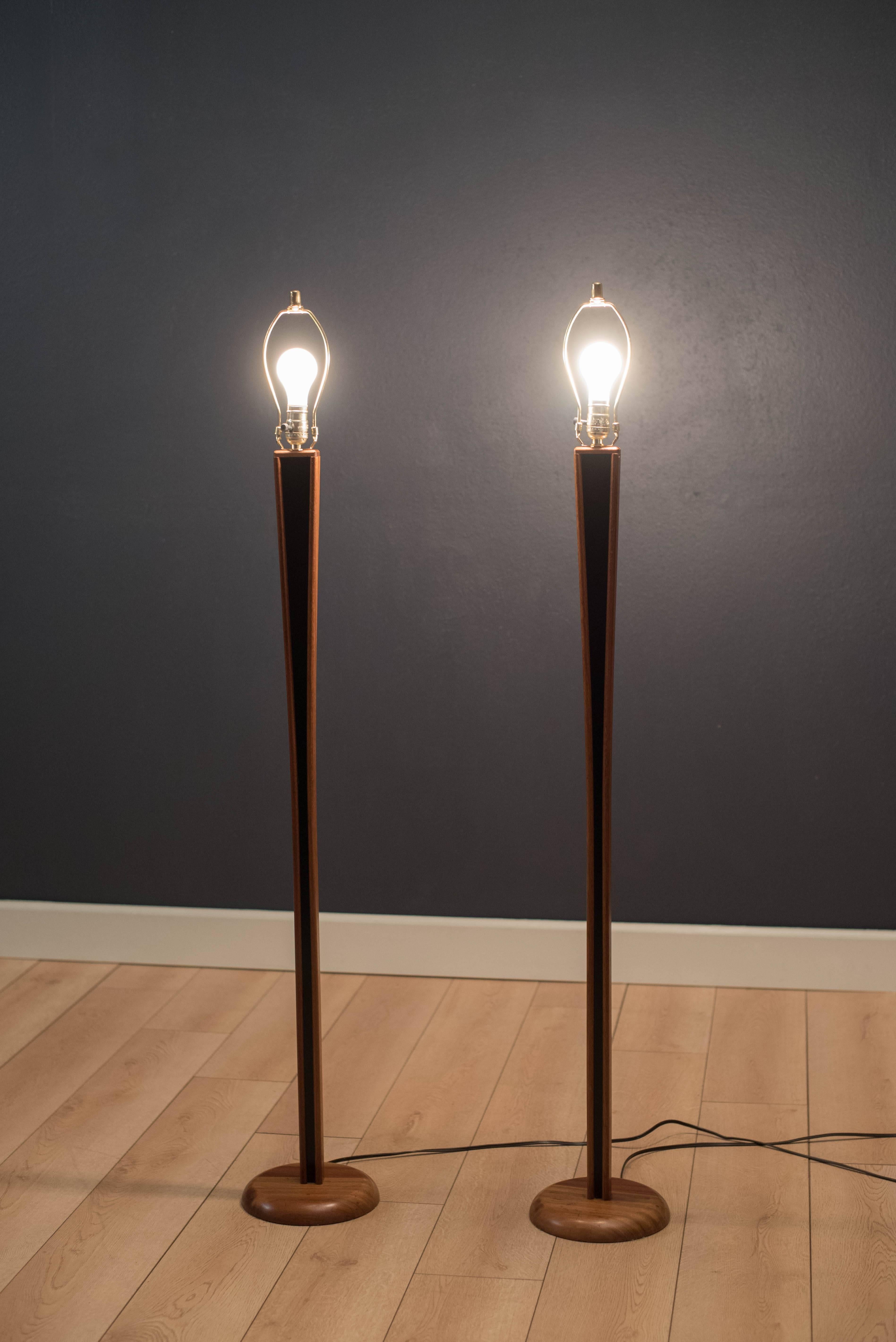 Vintage Pair of Tapered Teak Floor Lamps In Good Condition In San Jose, CA