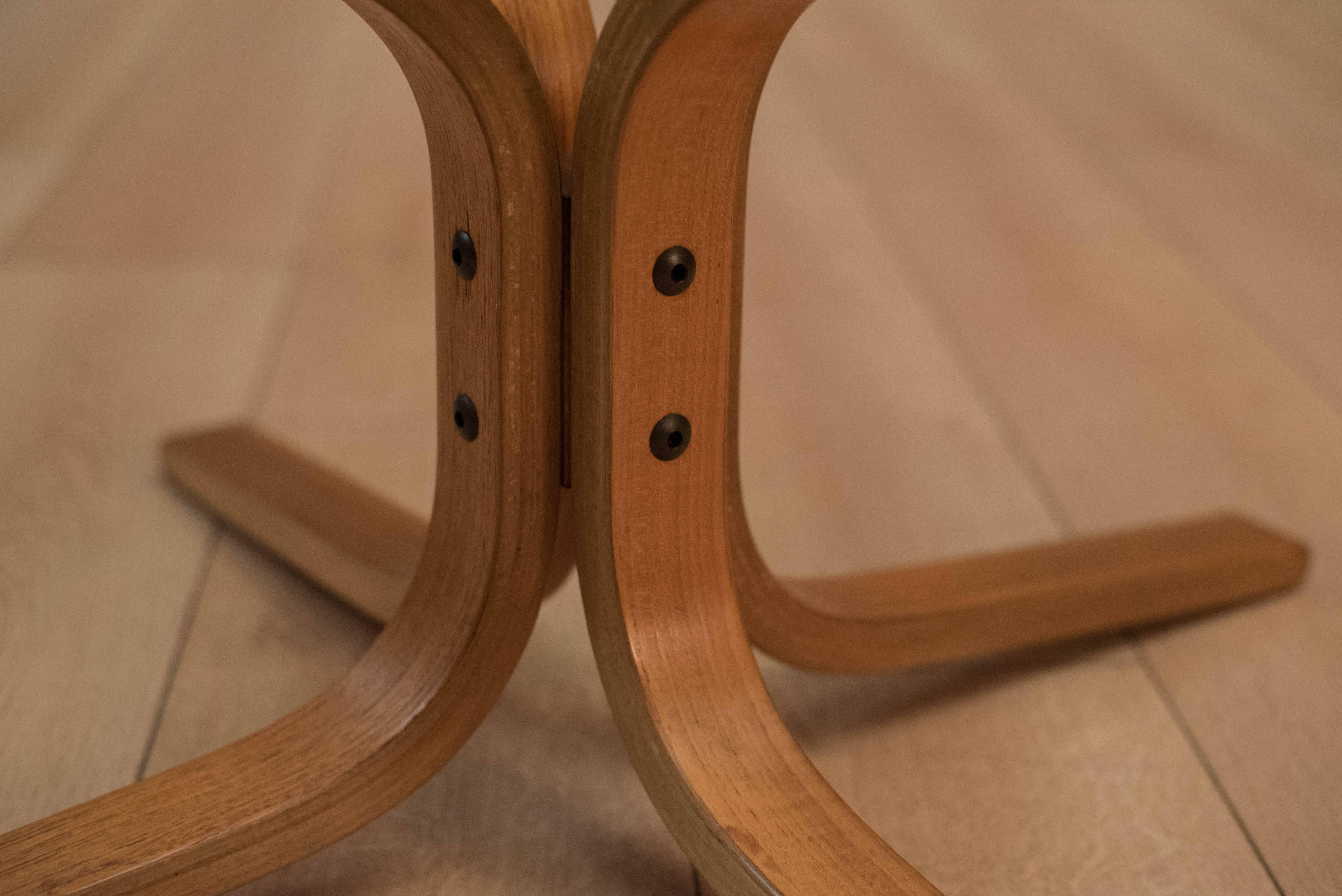 Scandinavian Modern Vintage Round Glass and Teak Coffee Table