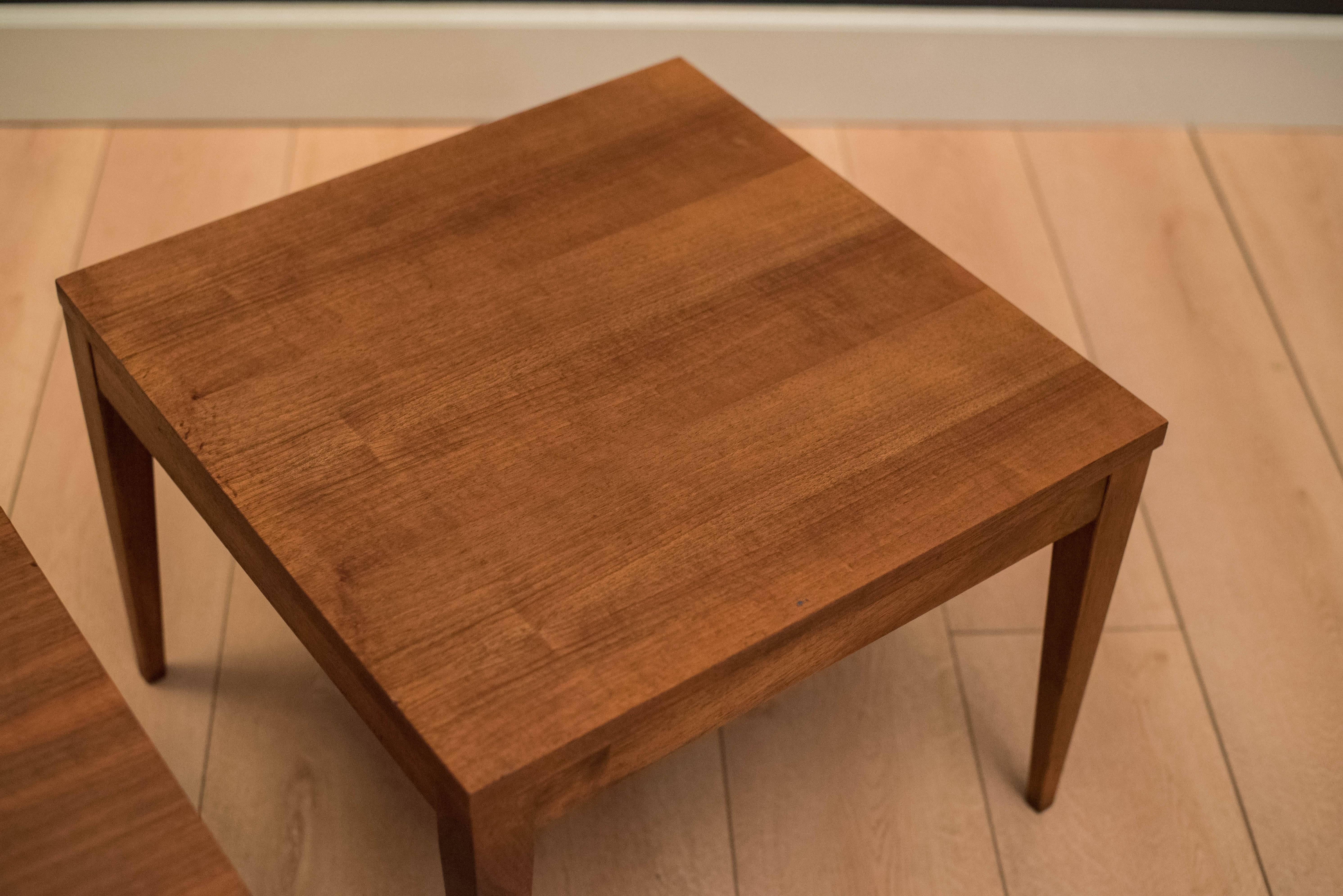 American Mid-Century Walnut Square End Tables