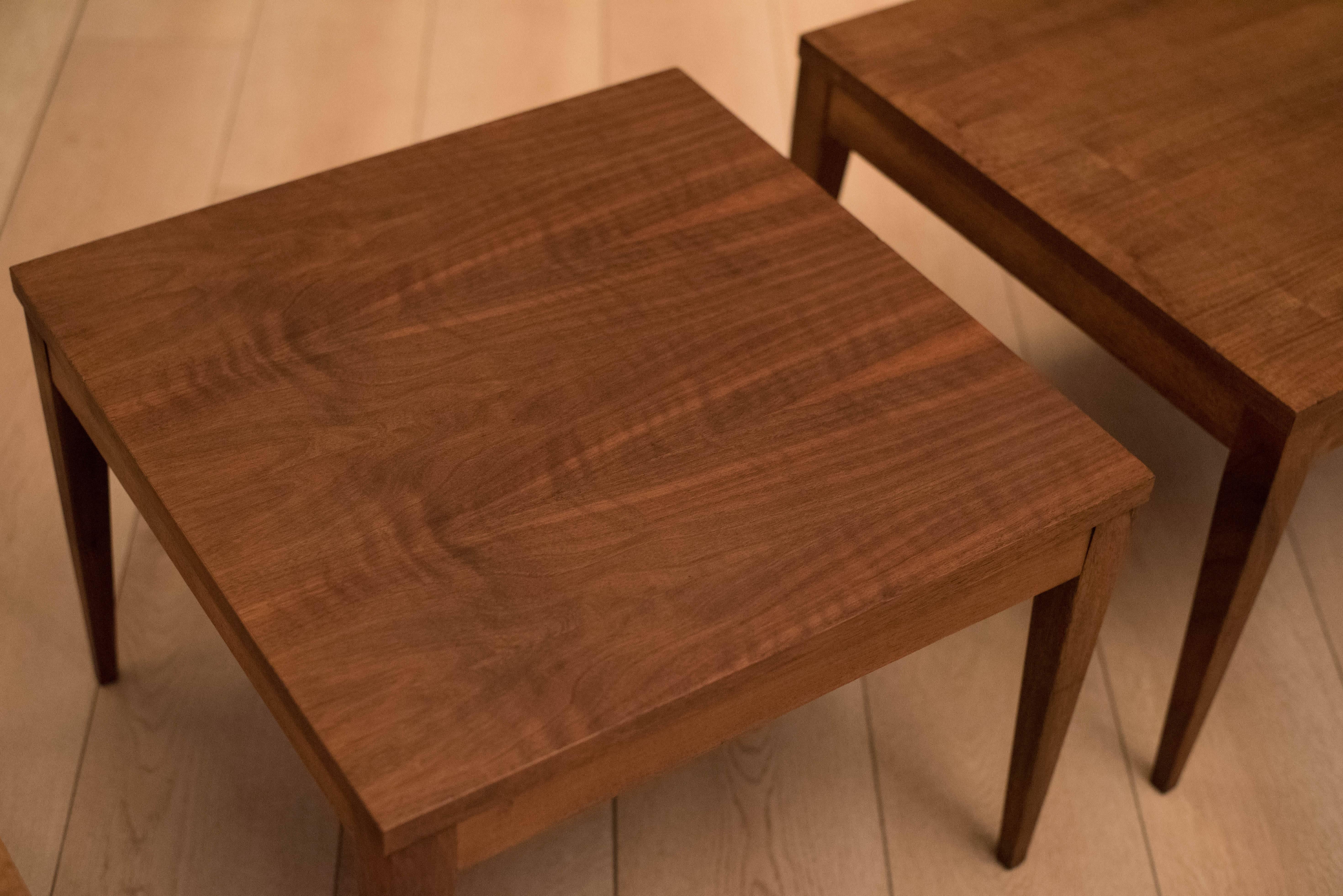 Mid-Century Walnut Square End Tables In Good Condition In San Jose, CA