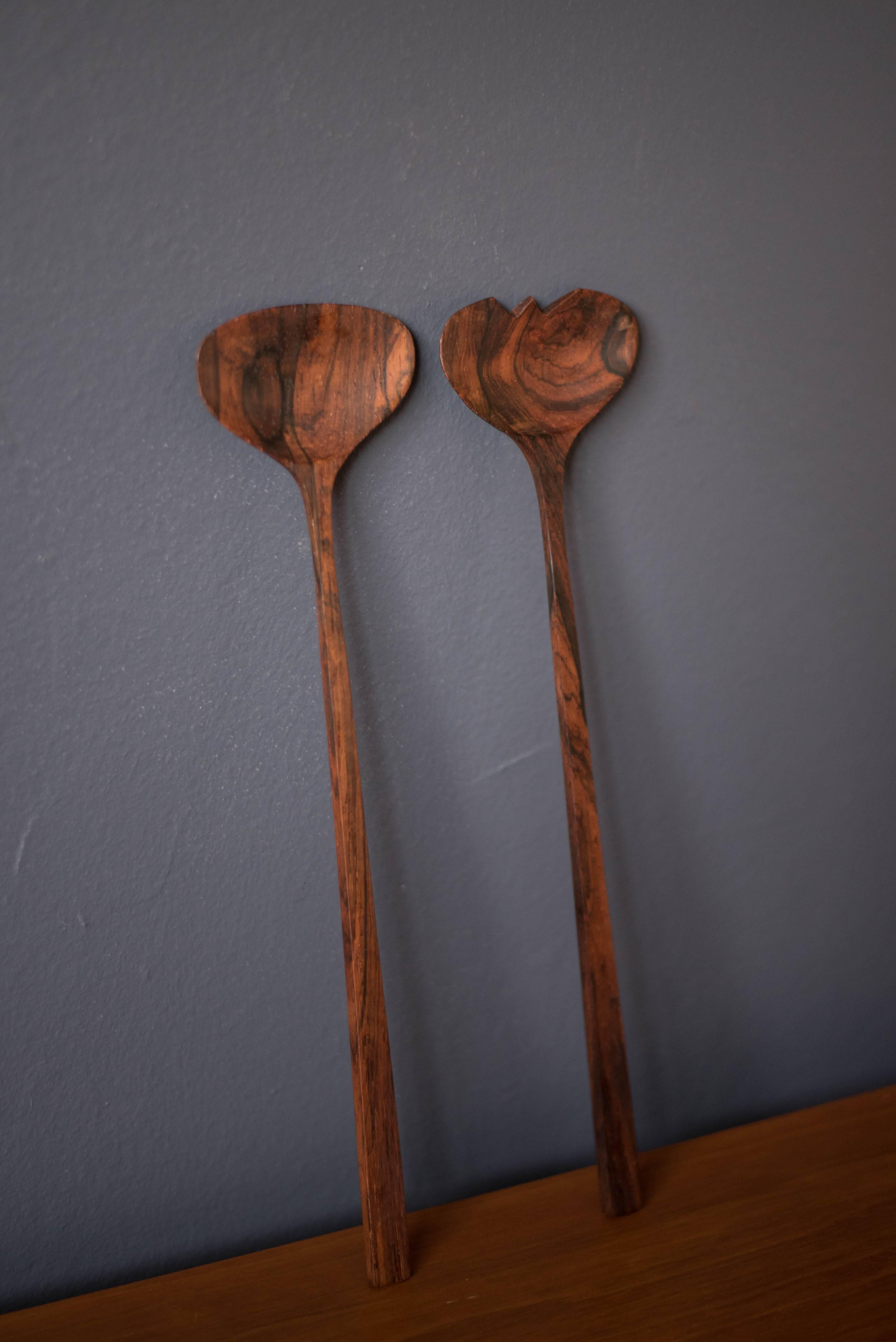 Vintage salad servers by Hans Gustav Ehrenreich of Denmark. This pair was handcrafted with modern design and is made of solid rosewood.