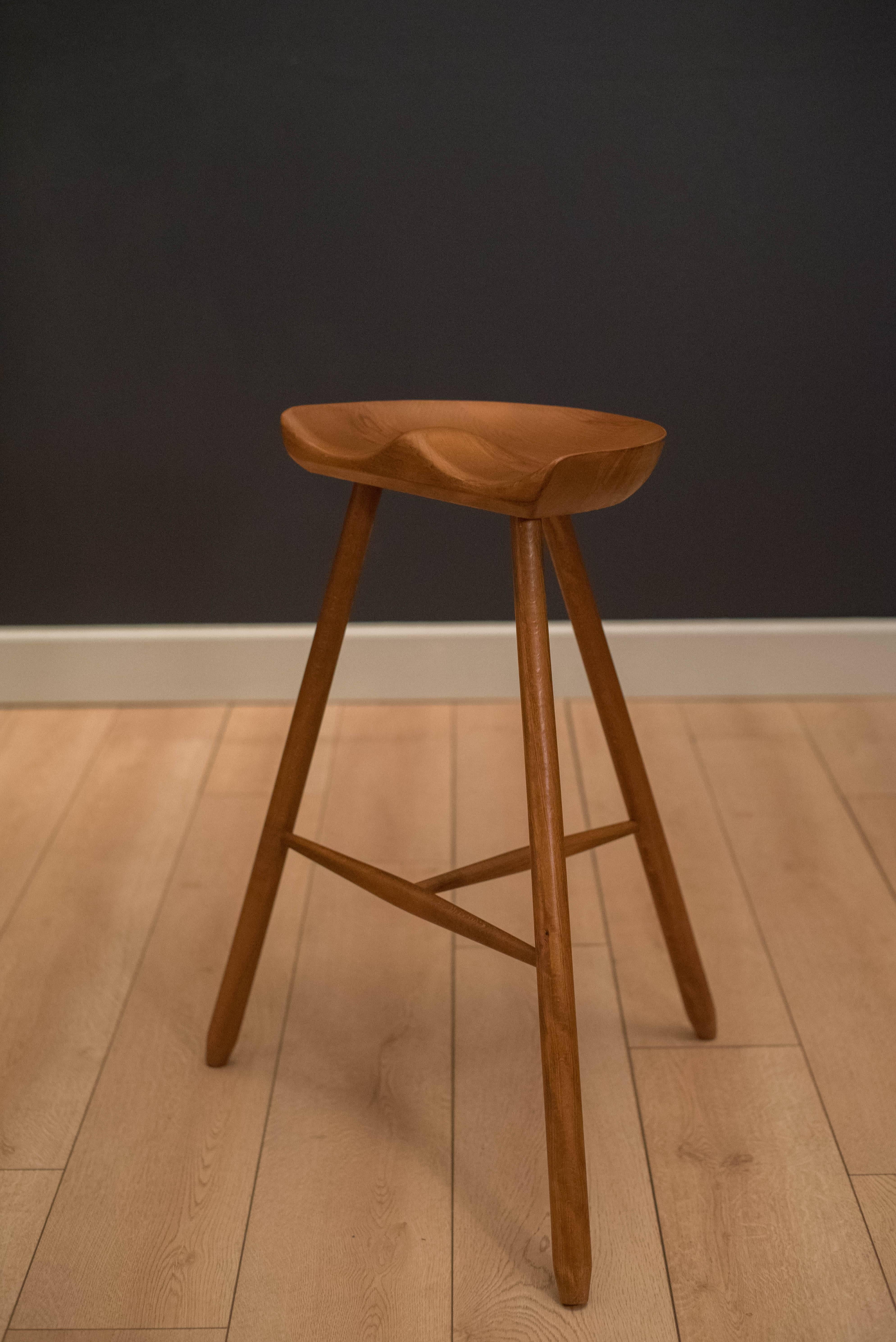 Mogens Lassen Style Three-Legged Bar Stools In Good Condition In San Jose, CA