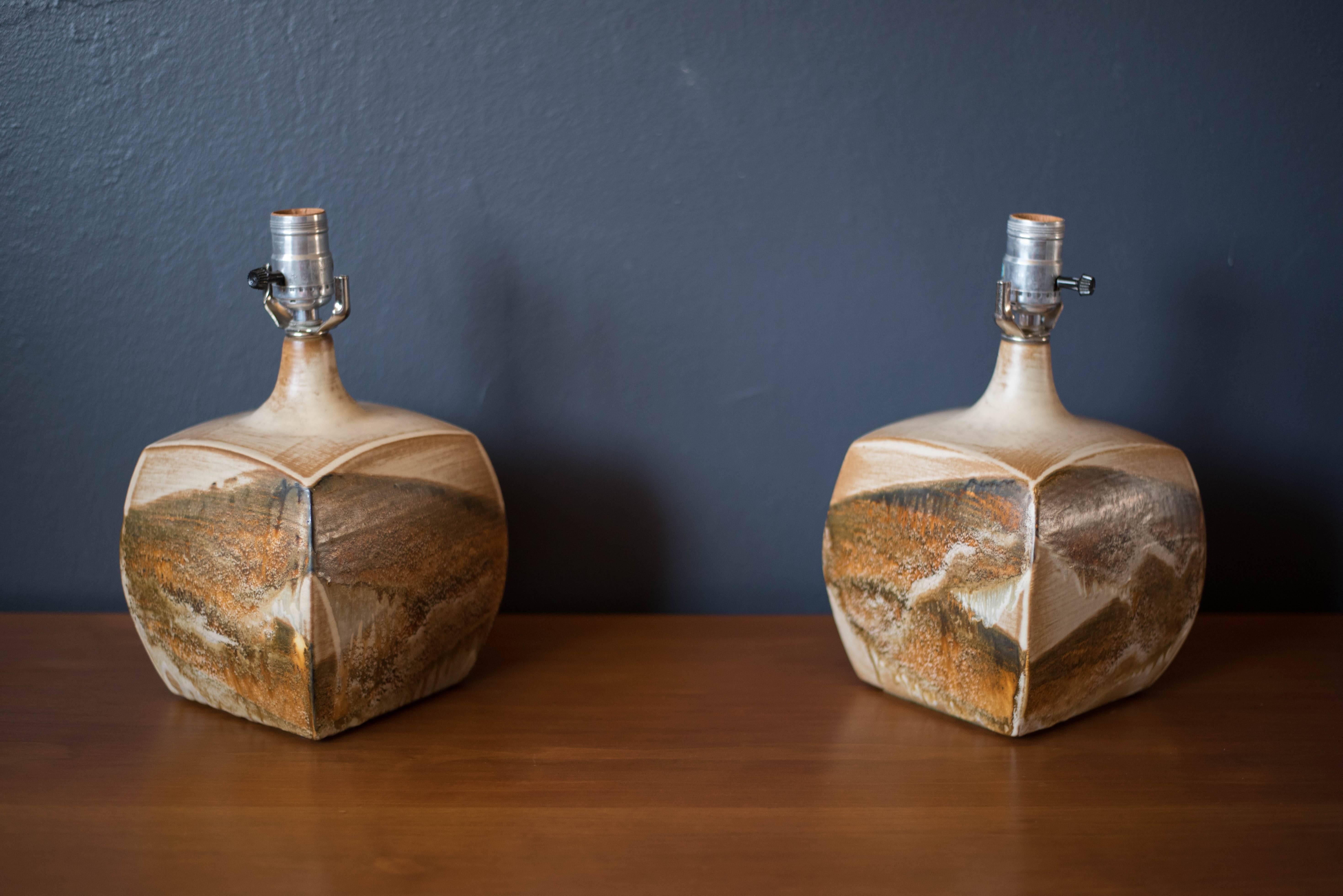 Mid-Century Modern Pair of Vintage Pottery Drip Glaze Studio Lamps