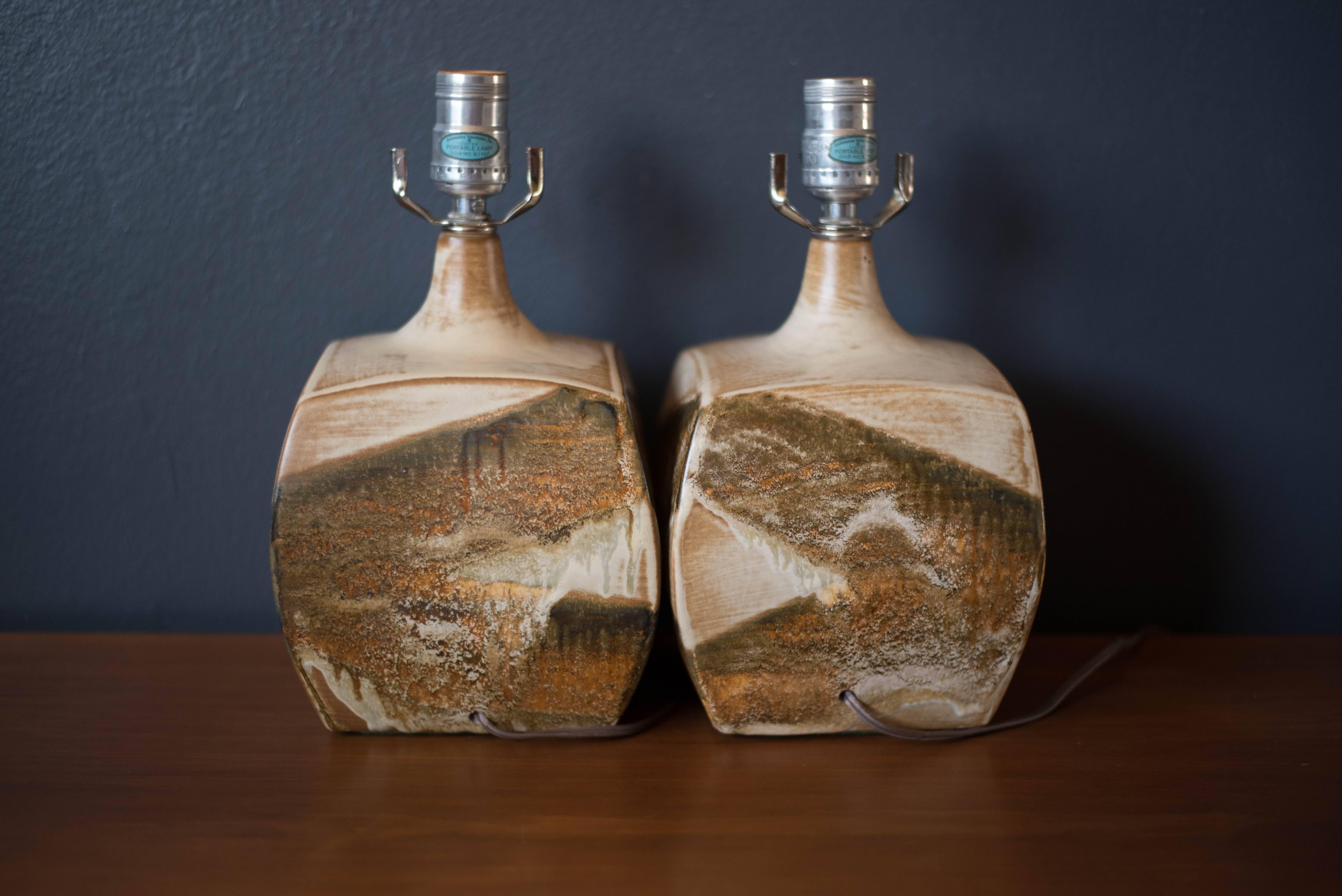 Pair of Vintage Pottery Drip Glaze Studio Lamps 1