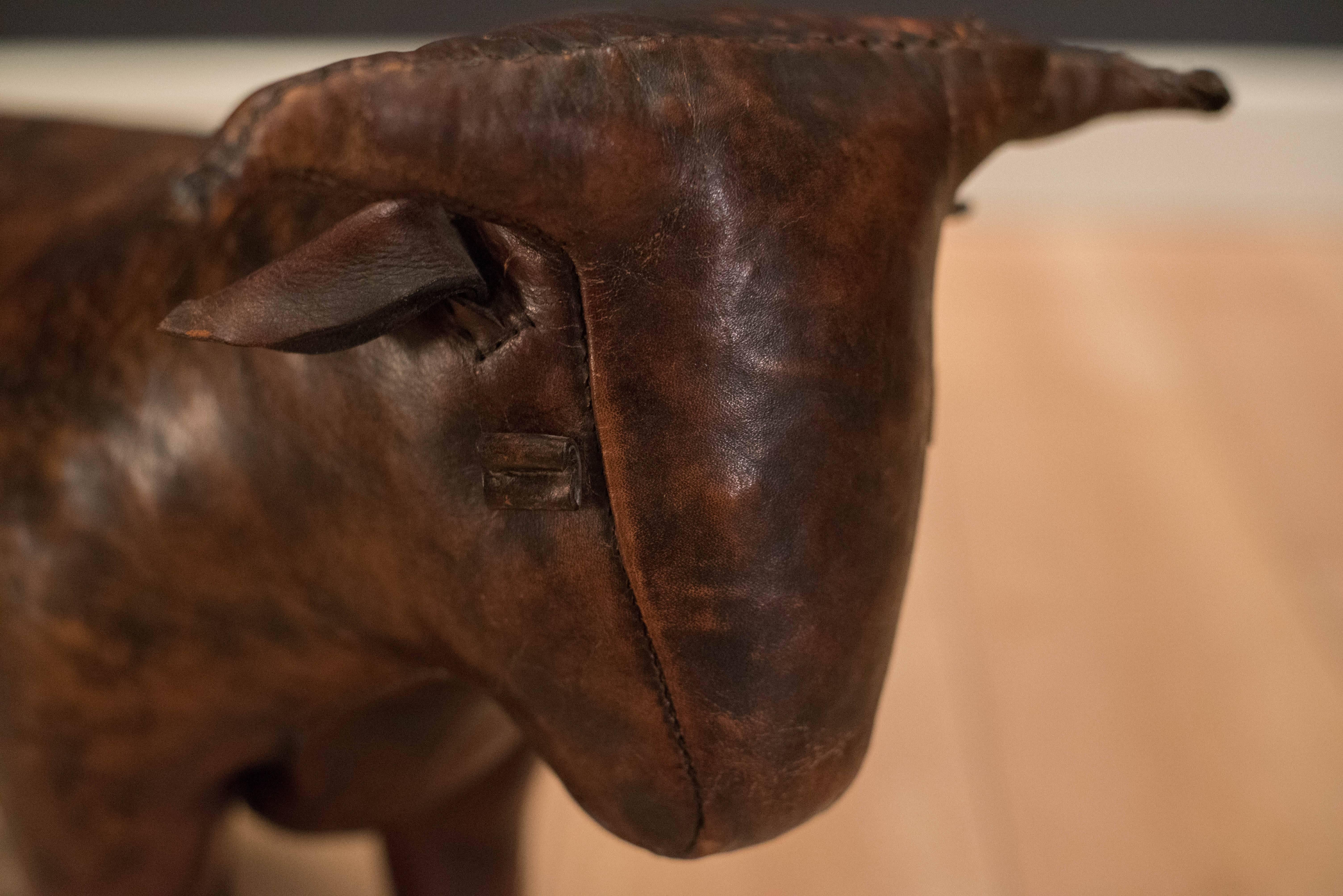 Mid Century Abercrombie & Fitch Leather Bull by Dimitri Omersa In Good Condition In San Jose, CA