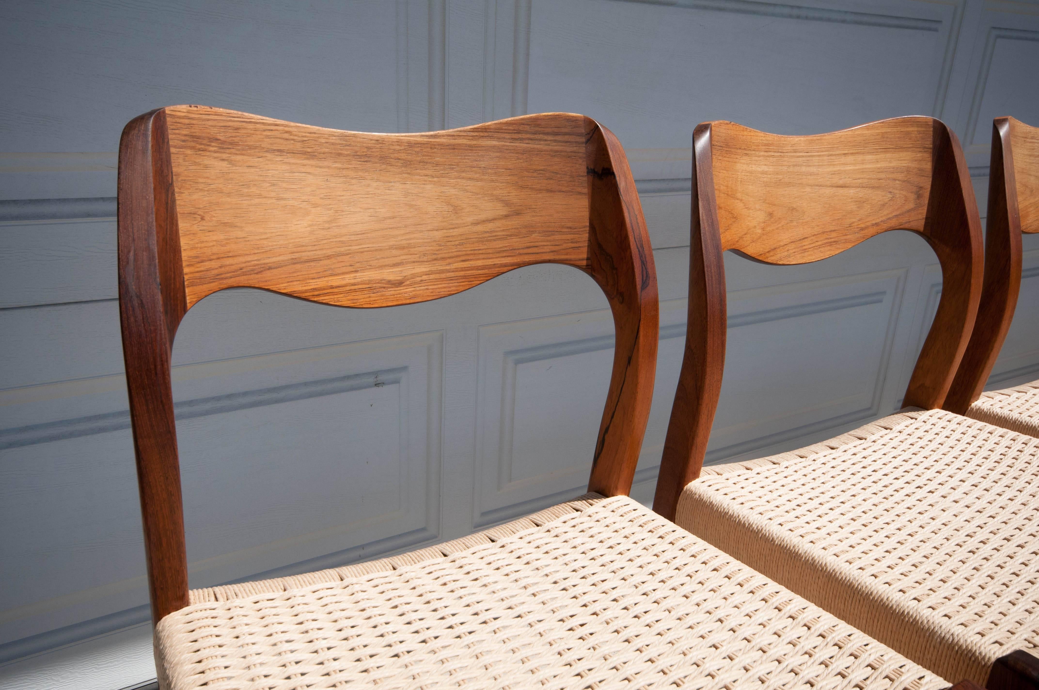 Scandinavian Modern Set of Six N.O. Møller No. 71 Rosewood Dining Chairs