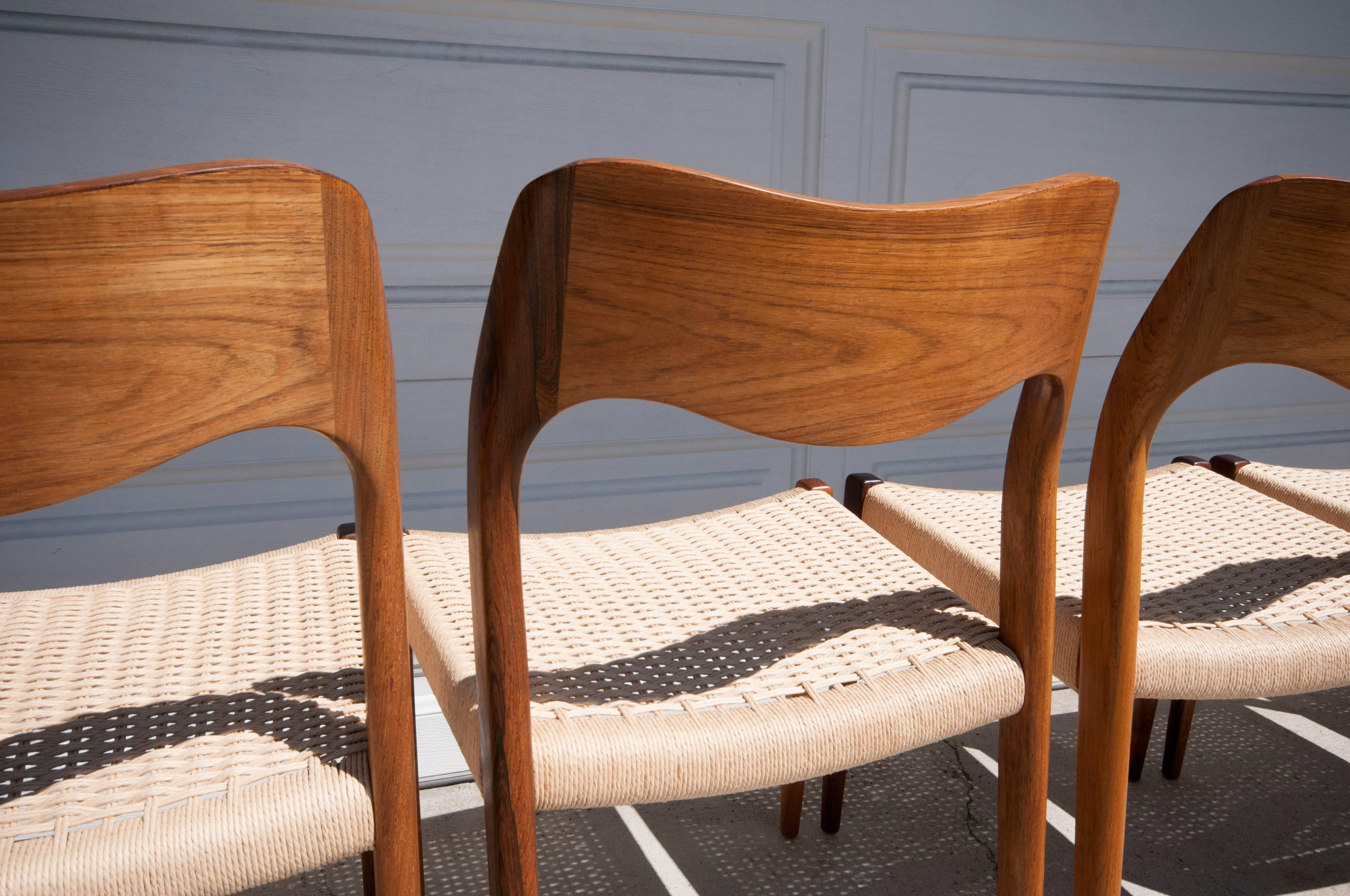 Danish Set of Six N.O. Møller No. 71 Rosewood Dining Chairs