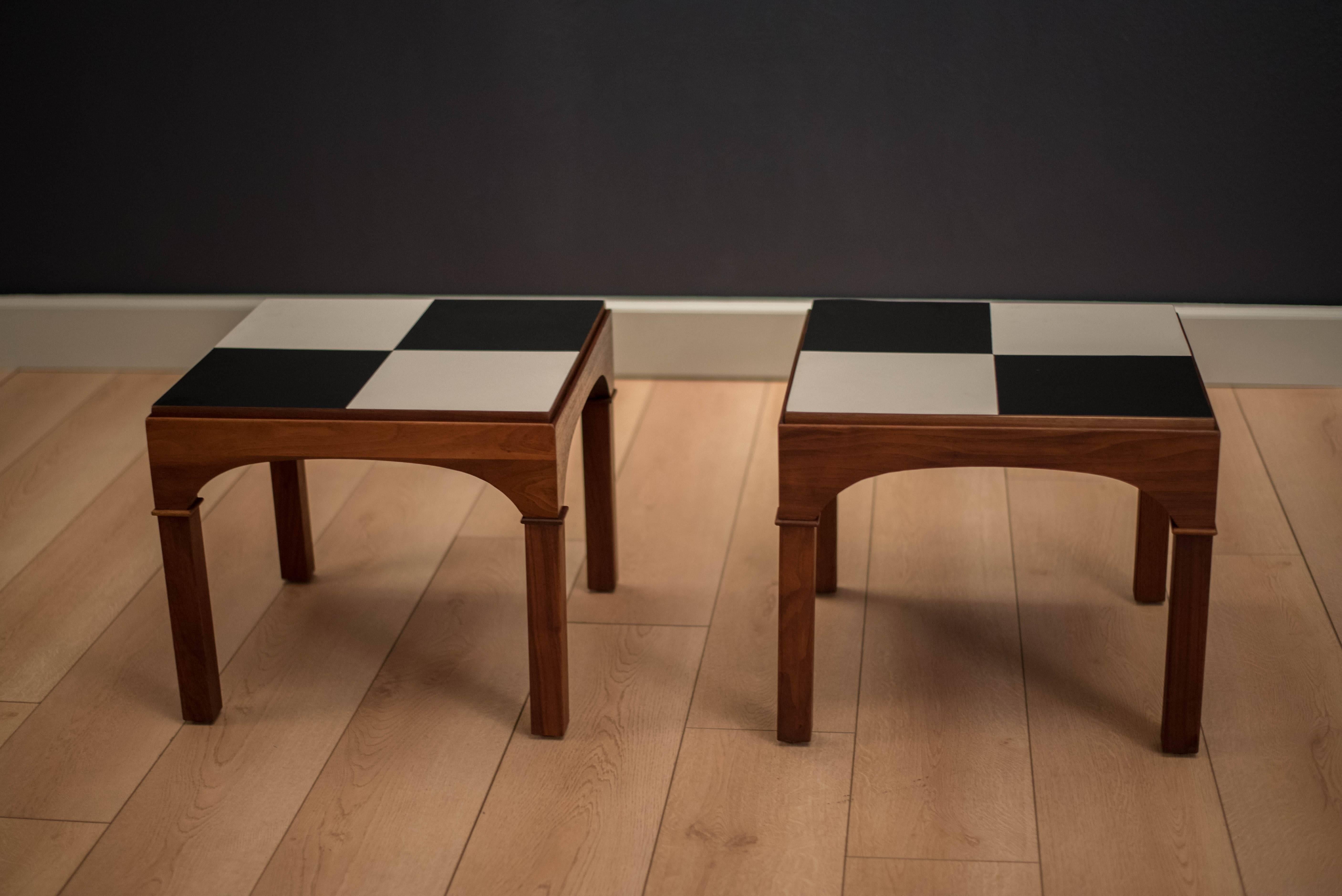 Mid-Century Modern Walnut Brown Saltman End Tables by John Keal