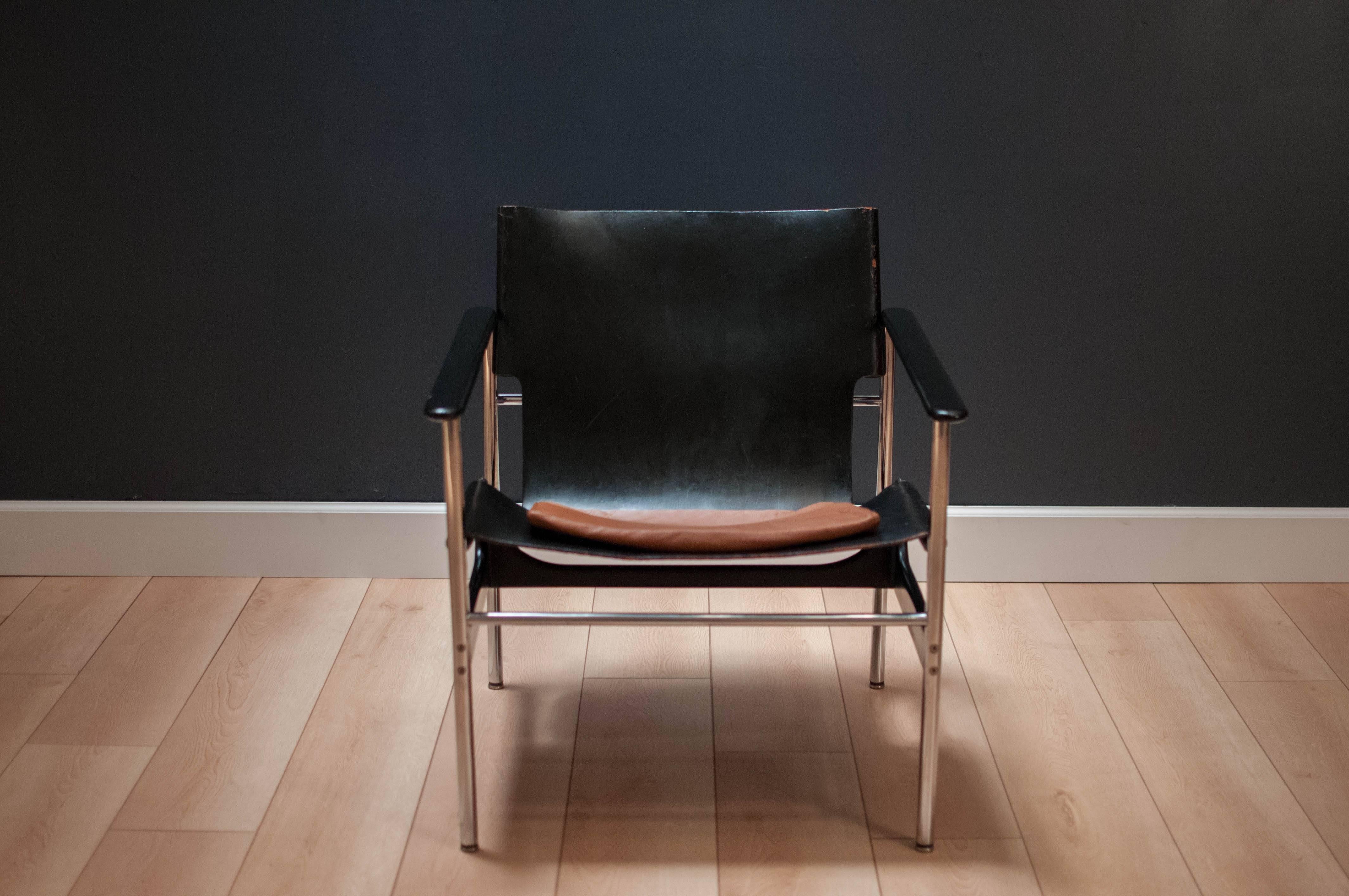 Mid-Century Modern Vintage Leather Knoll Pollack Armchair