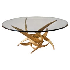 Vintage Silas Seandel Style Brutalist Torch Cut Sculptural Glass Coffee Table