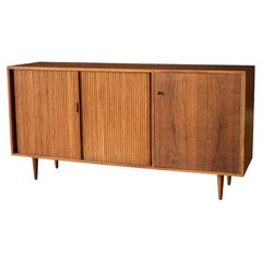 Mid Century California Modern Walnut Tambour Door Credenza by Milo Baughman