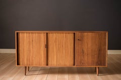 Mid Century California Modern Walnut Tambour Door Credenza by Milo Baughman