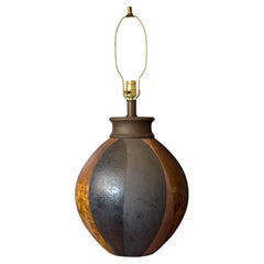 Mid Century Modern Round Stoneware Pottery Ceramic Glaze Accent Table Lamp