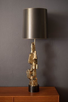 Vintage Sculptural Brutalist Metal Accent Table Lamp by Richard Barr for Laurel