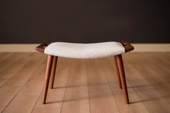 Mid Century Modern Teak and Boucle Papa Bear Footstool Ottoman by Hans Wegner