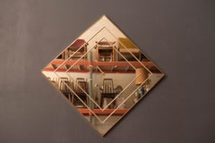 Vintage Geometric Brass Hanging Wall Clock + Mirror by Sharon Art Concept