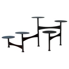 Sculptural Mid Century Modern Extendable Black Metal Pillar Candle Holder