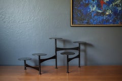 Sculptural Mid Century Modern Extendable Black Metal Pillar Candle Holder