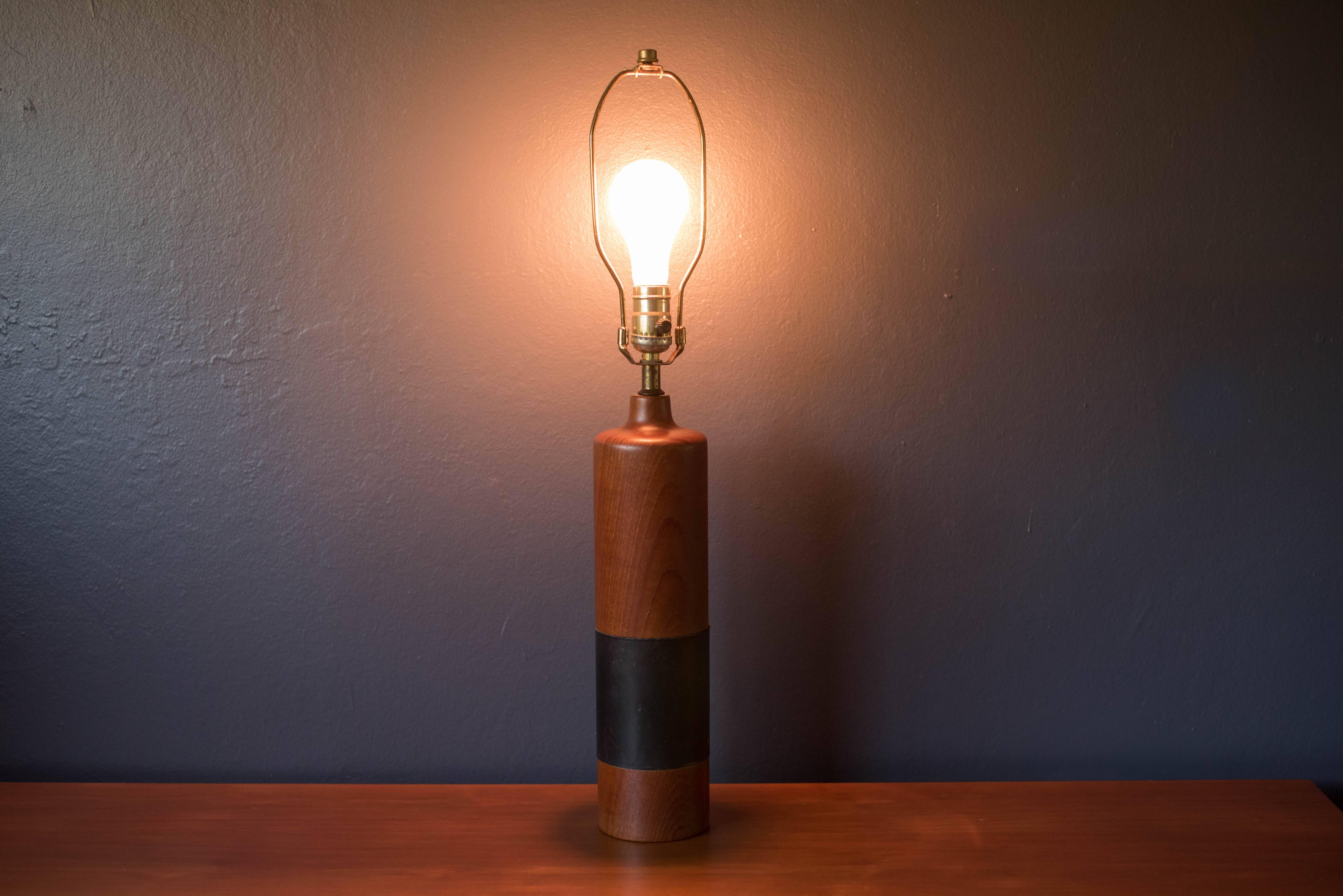Mid-20th Century Danish Modern Teak and Leather Lamp