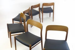 Six Teakwood Leather Midcentury Easy Chairs by J.L. Moeller, Denmark