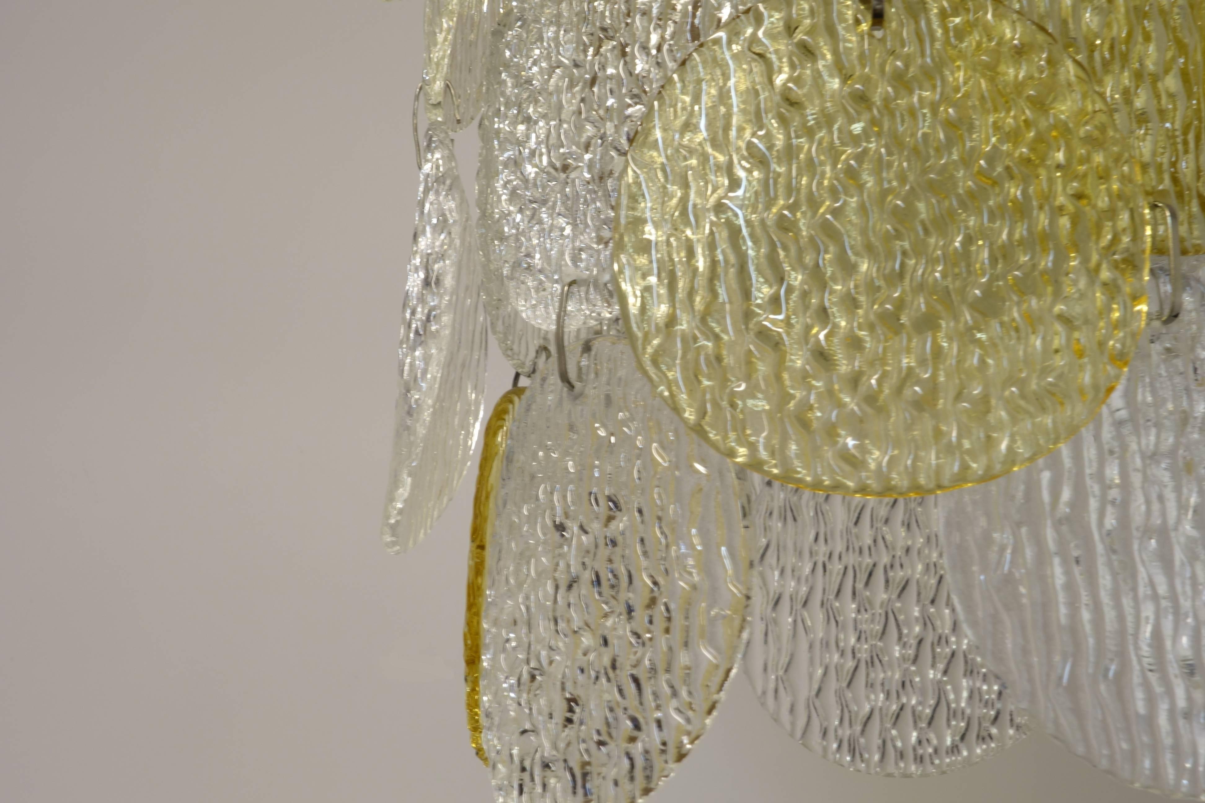 Mid-Century Modern Chandelier Vistosi Torcello Murano Textured Glassdiscs Candelabra Luster Lustre For Sale