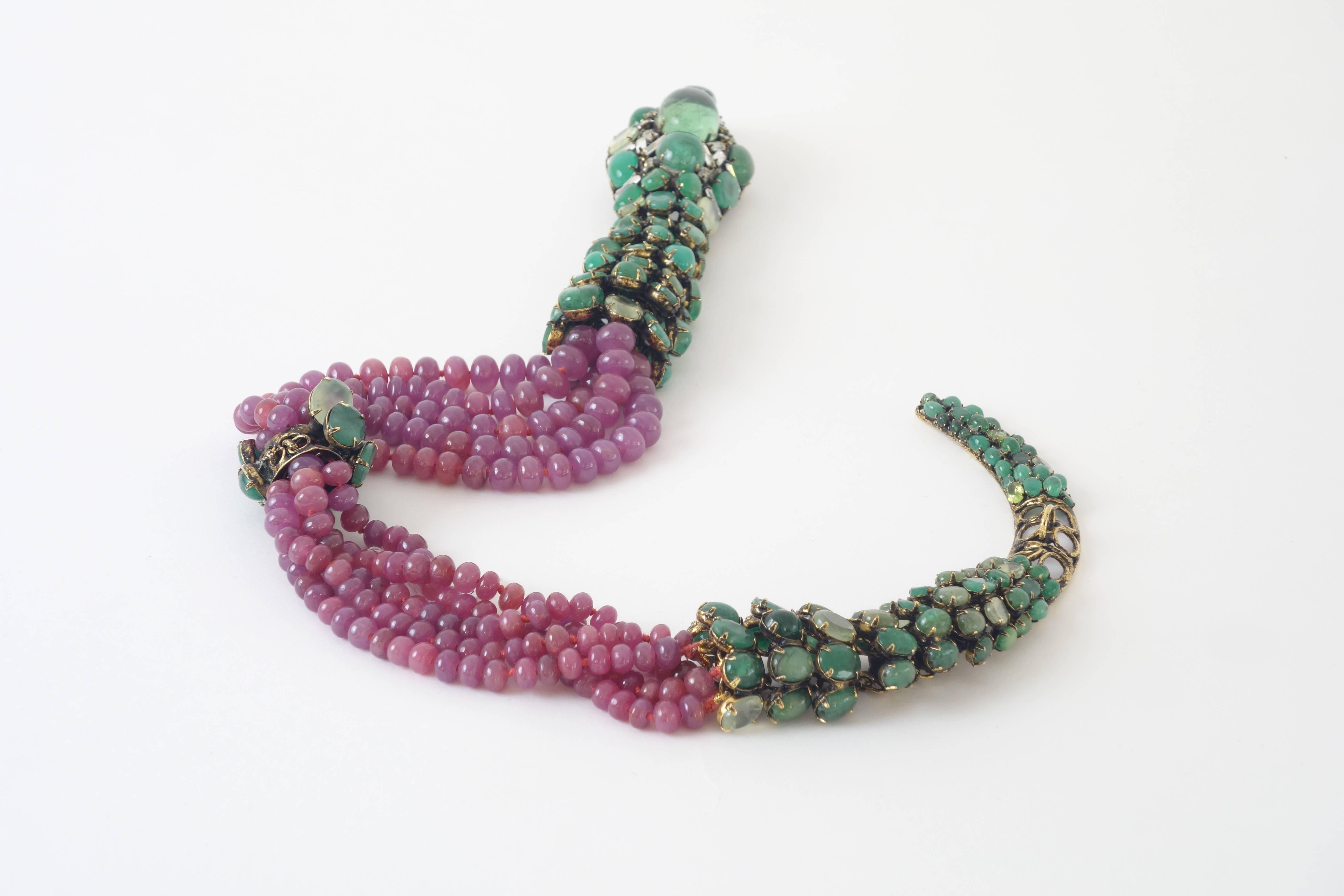 Modern Necklace by Iradj Moini, with a Blend of Emerald, Ruby and Swarovski Crystal