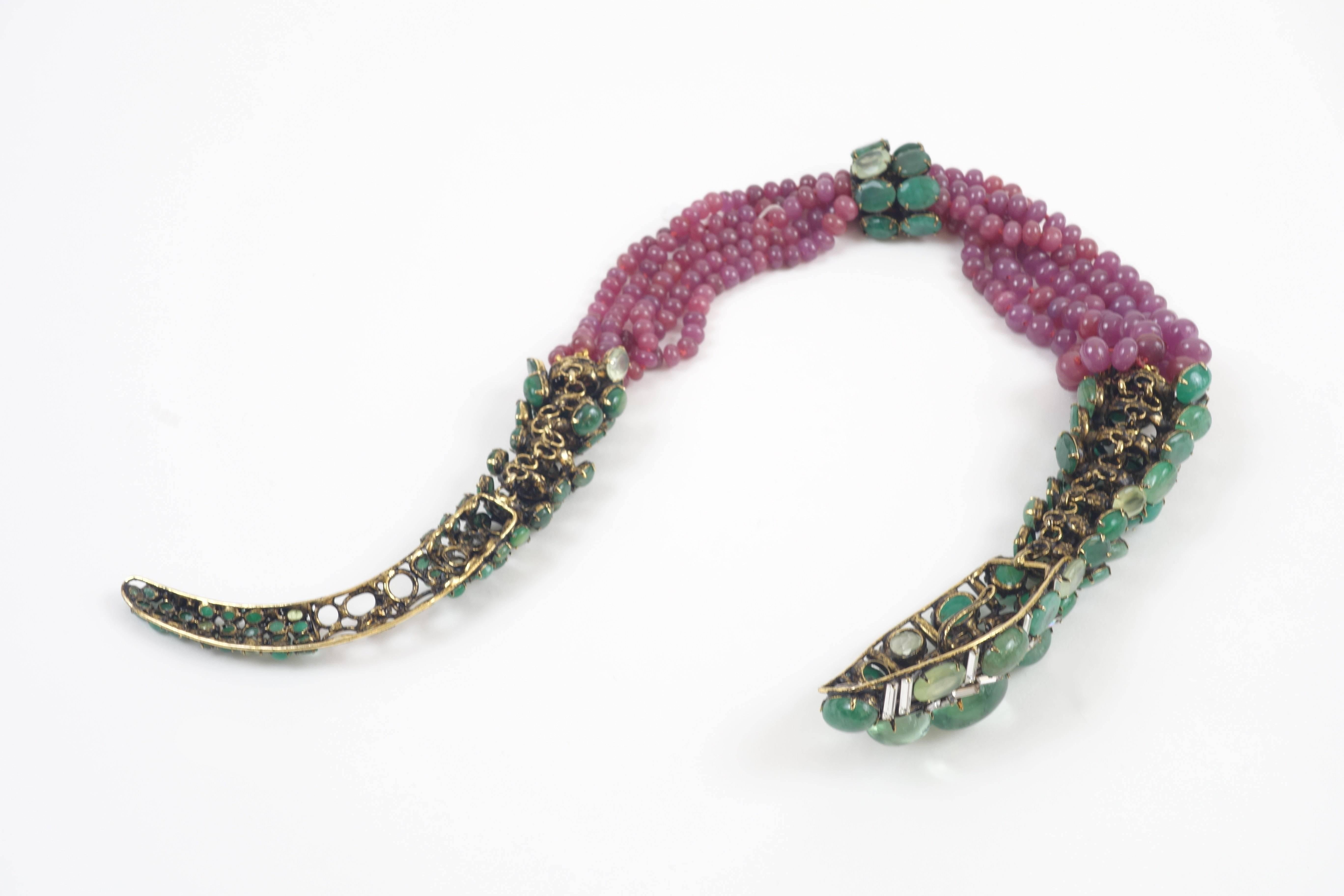 Contemporary Necklace by Iradj Moini, with a Blend of Emerald, Ruby and Swarovski Crystal