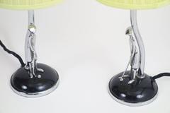Hagenauer Table Lamps, Sculptured Nickel Stands with Yellow Lampshades