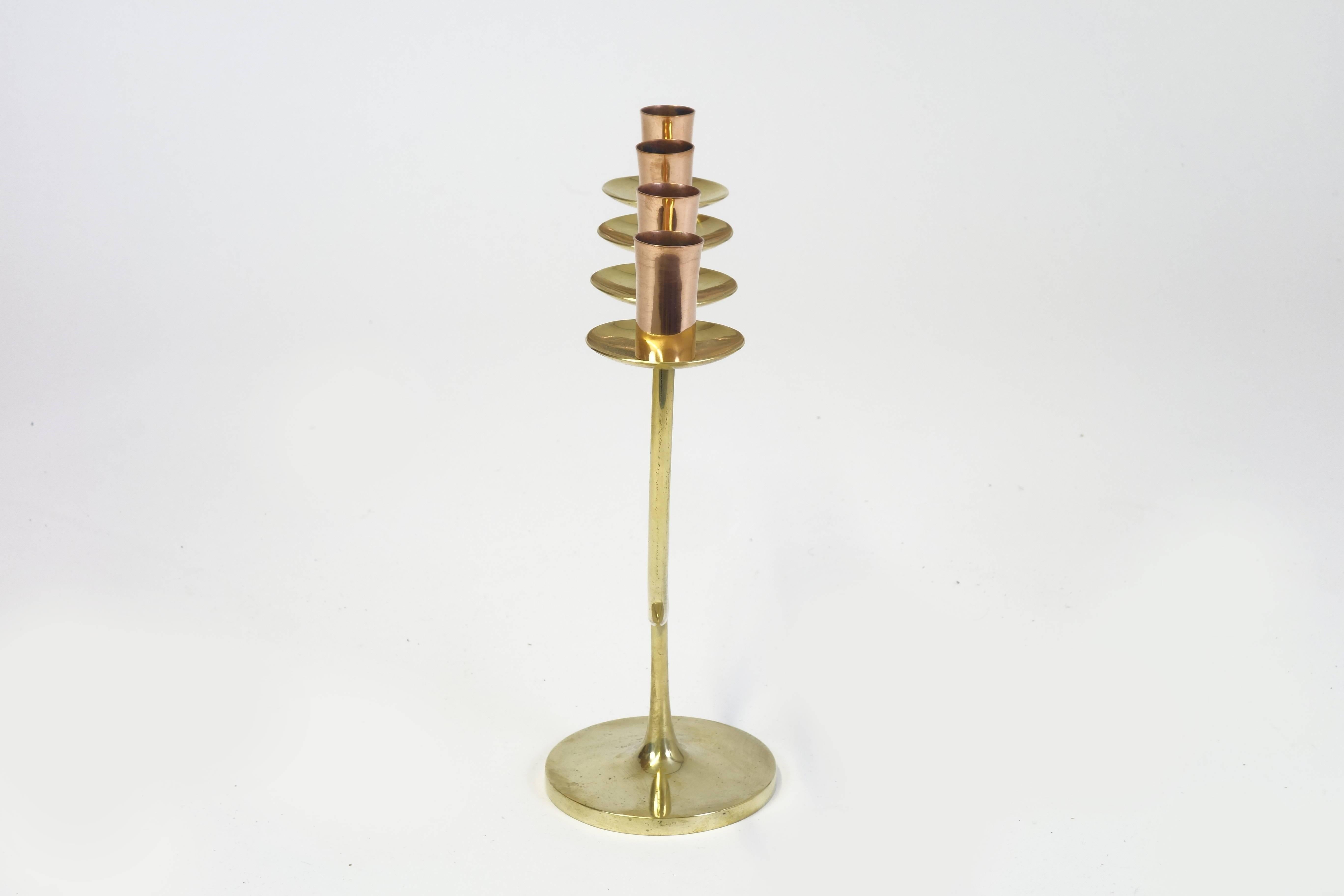 Mid-Century Modern Candleholder Brass and Copper by Karl Hagenauer, Vienna For Sale