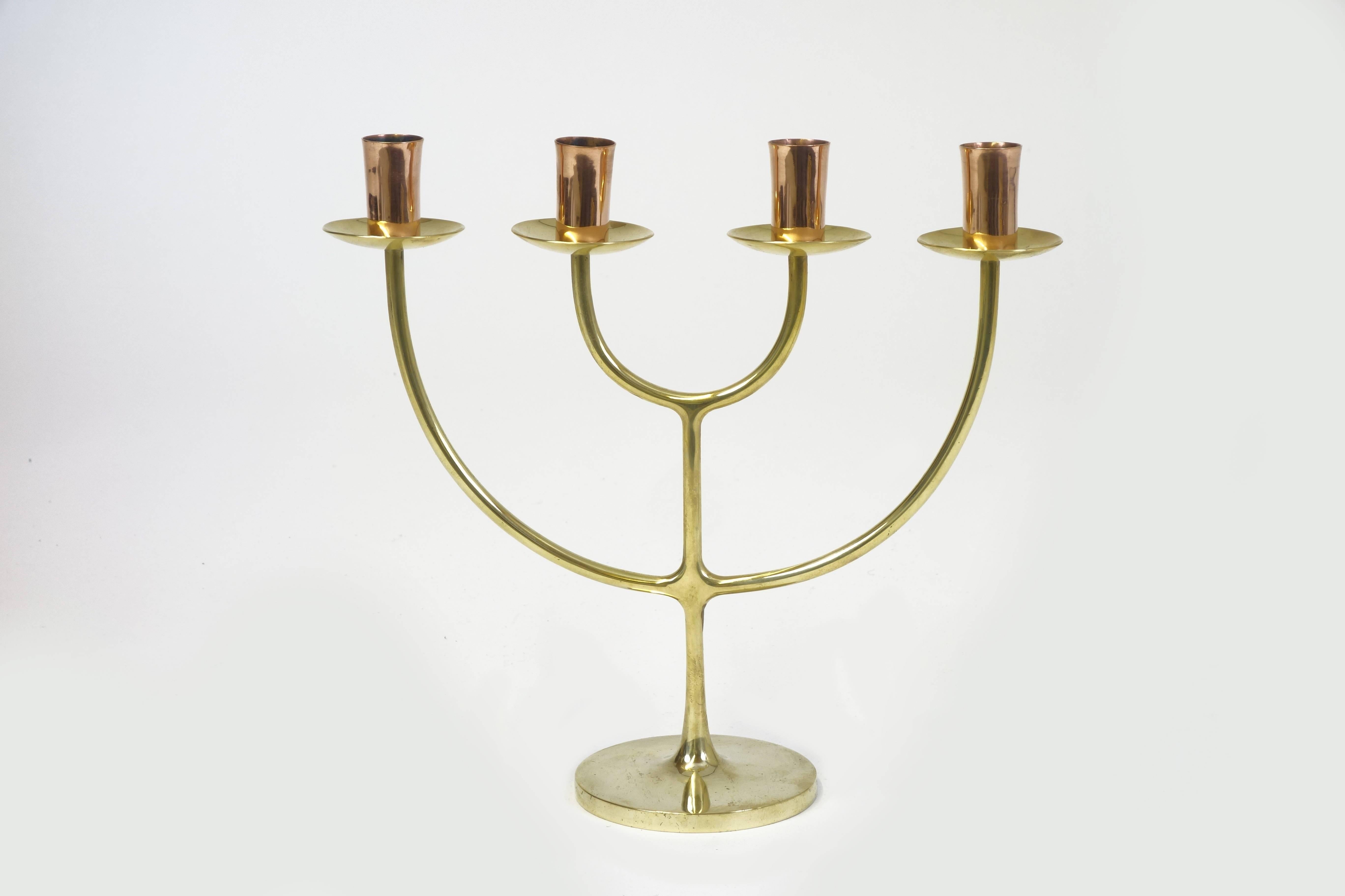 Austrian Candleholder Brass and Copper by Karl Hagenauer, Vienna For Sale