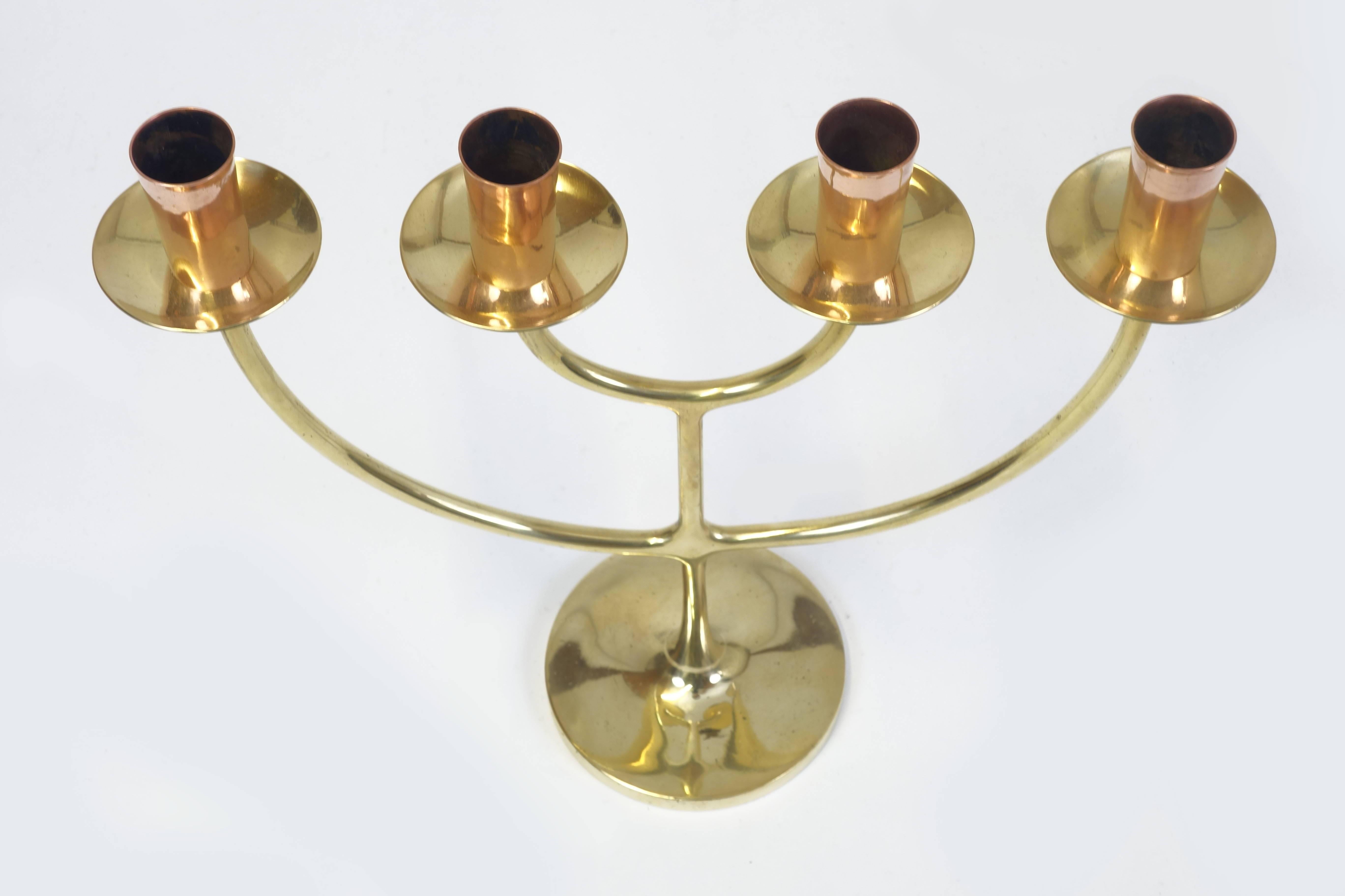 Cast Candleholder Brass and Copper by Karl Hagenauer, Vienna For Sale