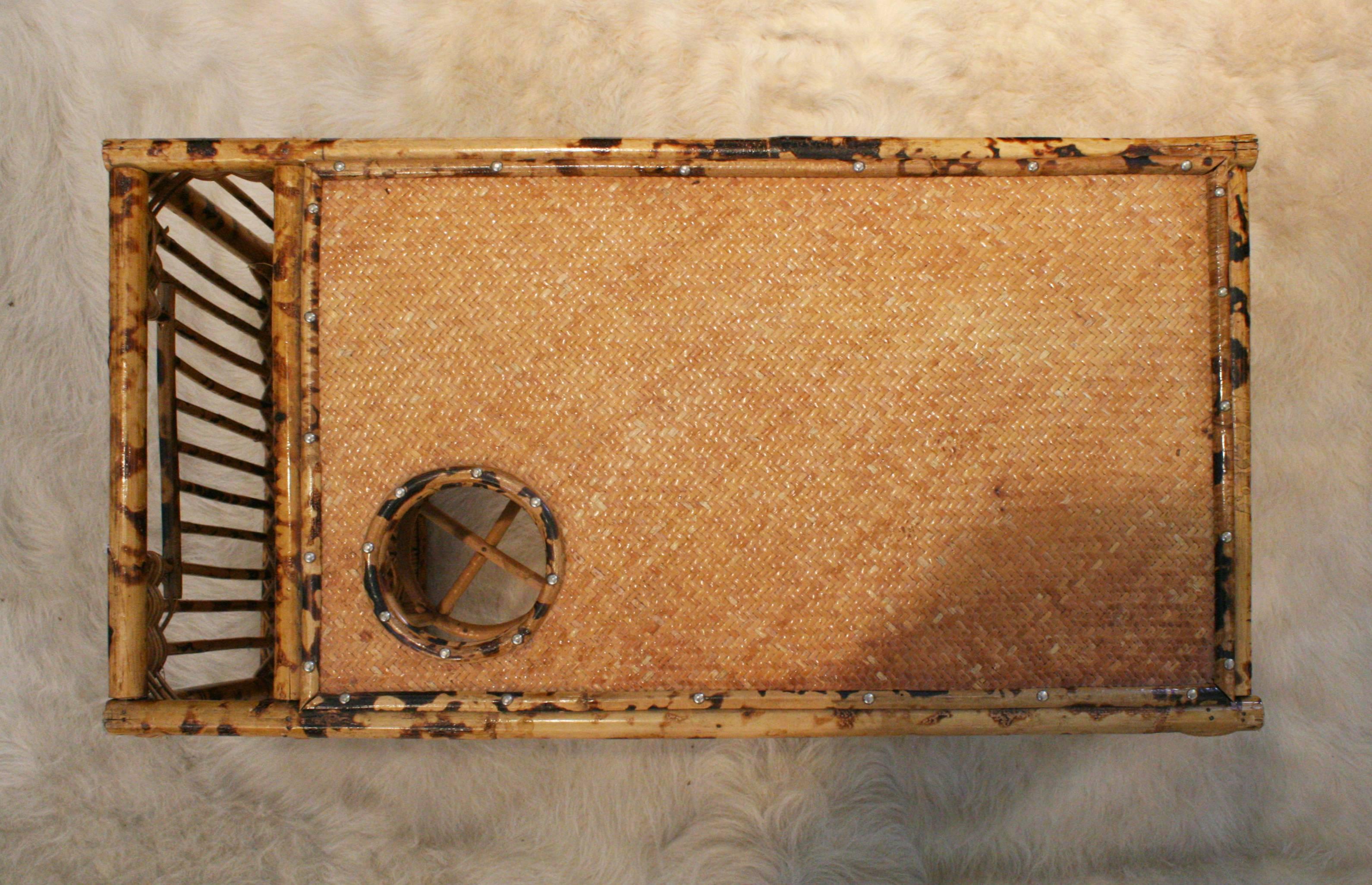 Bamboo and wicker rattan bed tray from the mid-20th century.