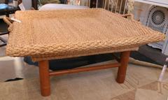 1970s Wicker Rattan Tray Table with Bamboo Style Base
