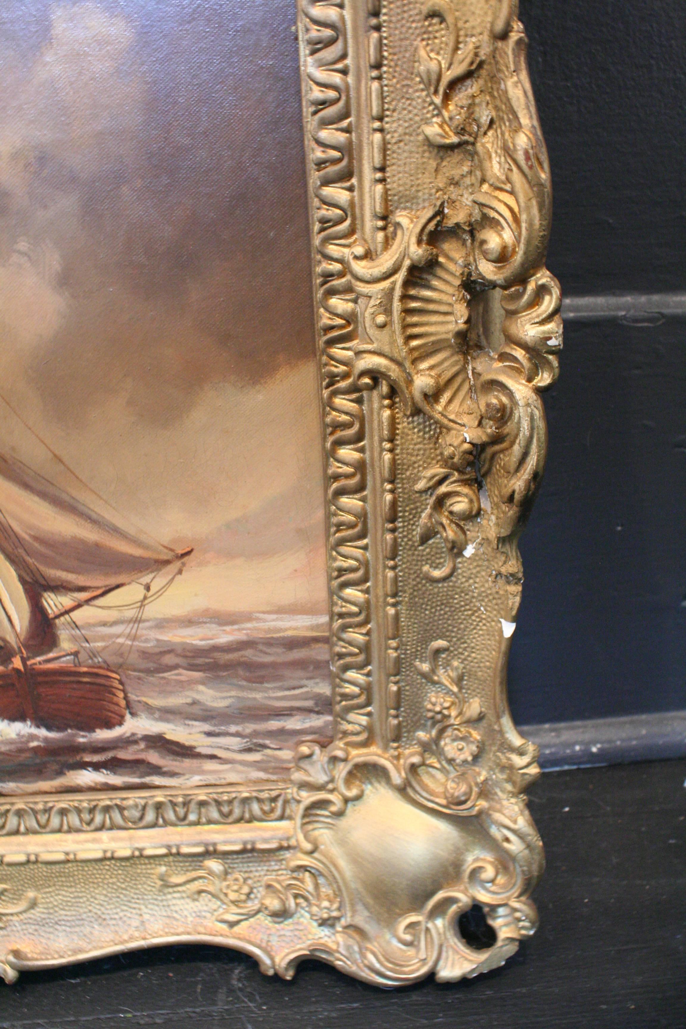 19th Century Marine Oil on Canvas For Sale 1