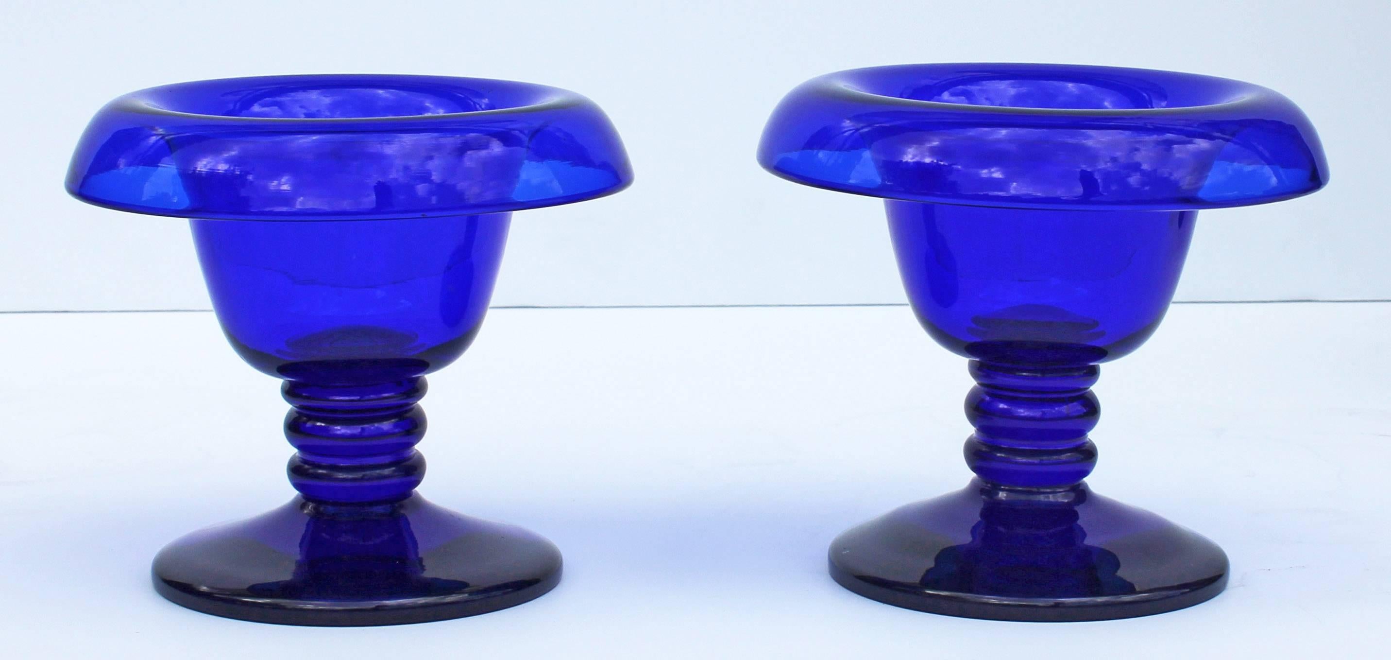 Neoclassical Revival Antique Blue Glass Compotes